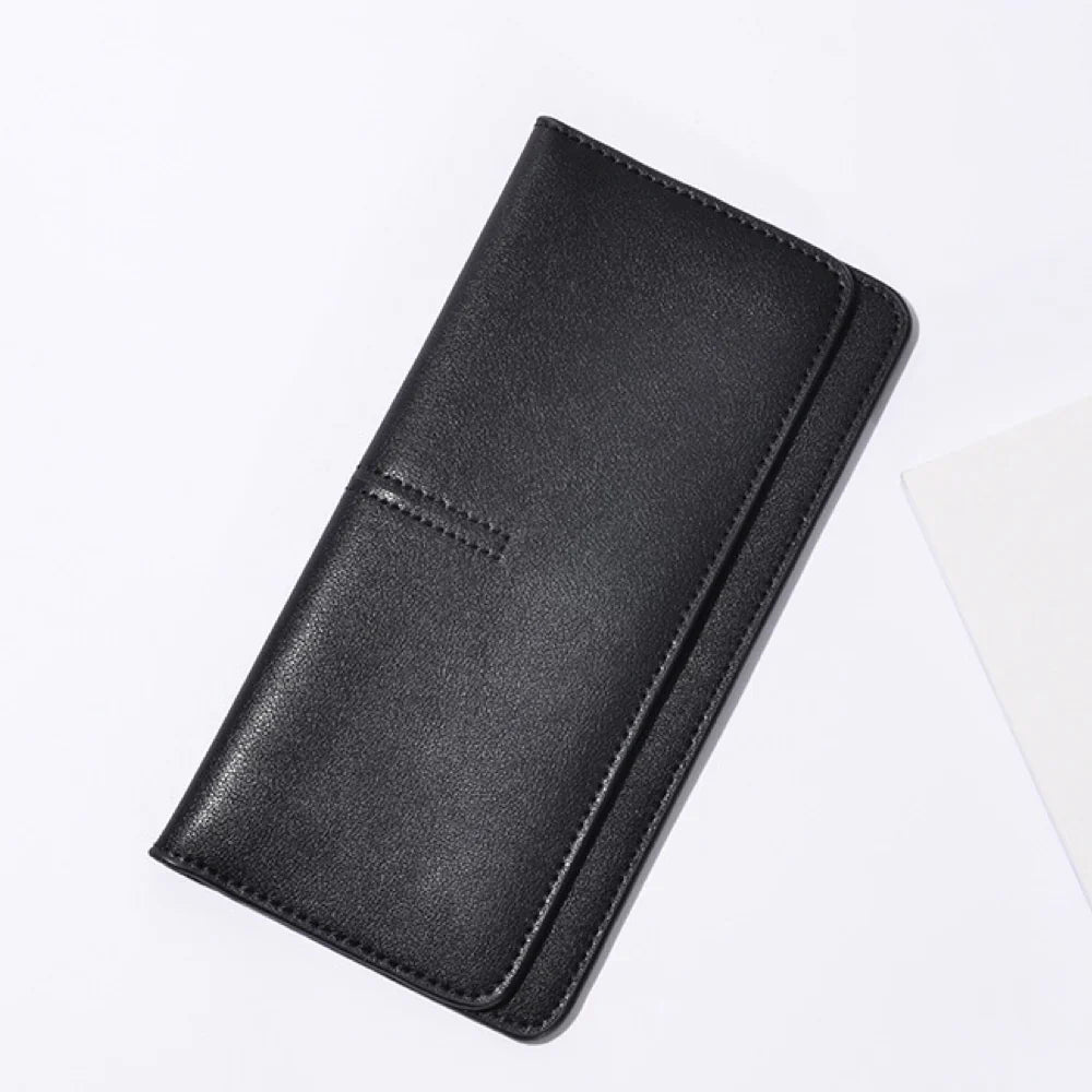 Black Long Leather Wallet - French-Inspired leather Slim Card Holder