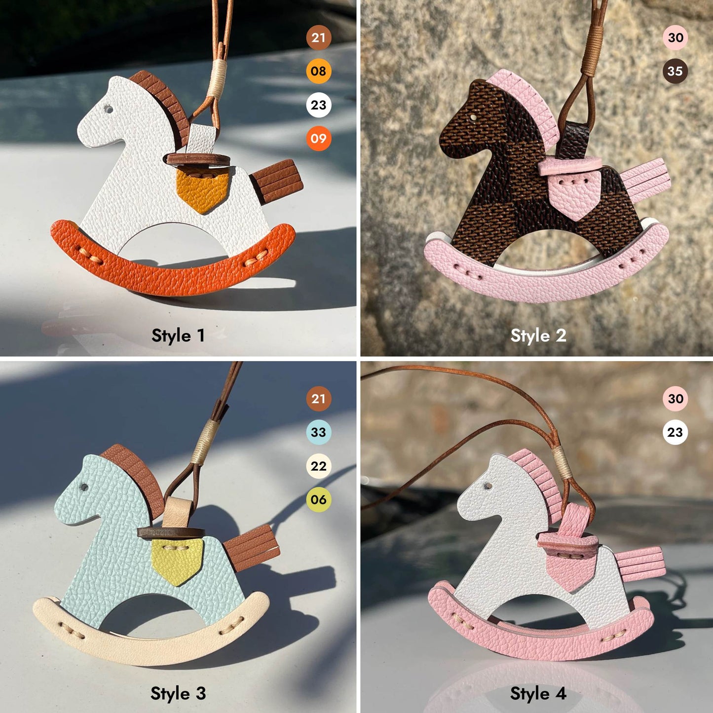 Personalisierter Taschenanhänger aus Leder mit Schaukelpferd-Motiv