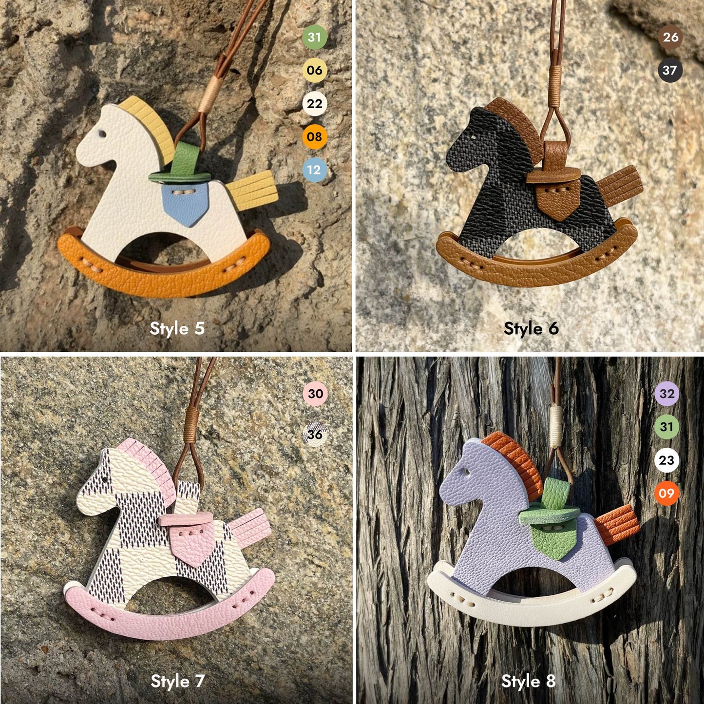 Personalisierter Taschenanhänger aus Leder mit Schaukelpferd-Motiv
