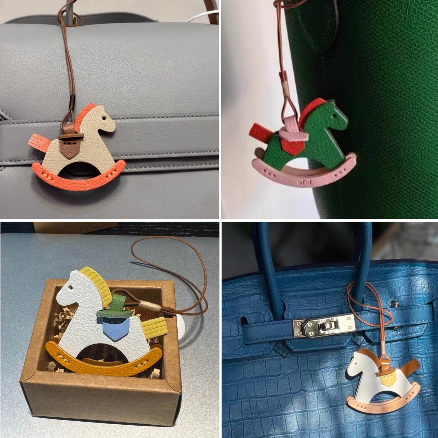 Personalisierter Taschenanhänger aus Leder mit Schaukelpferd-Motiv