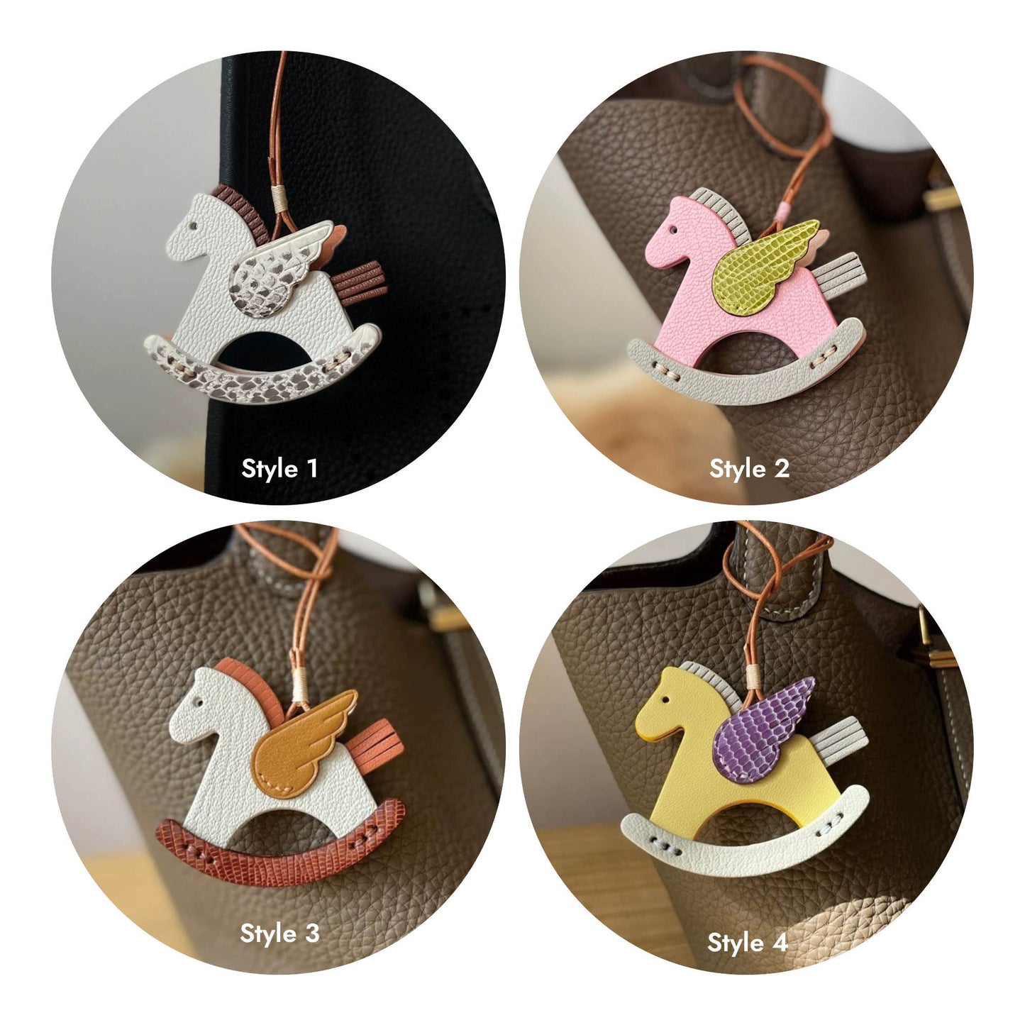 Colgante de cuero personalizado para bolso con forma de caballo balancín