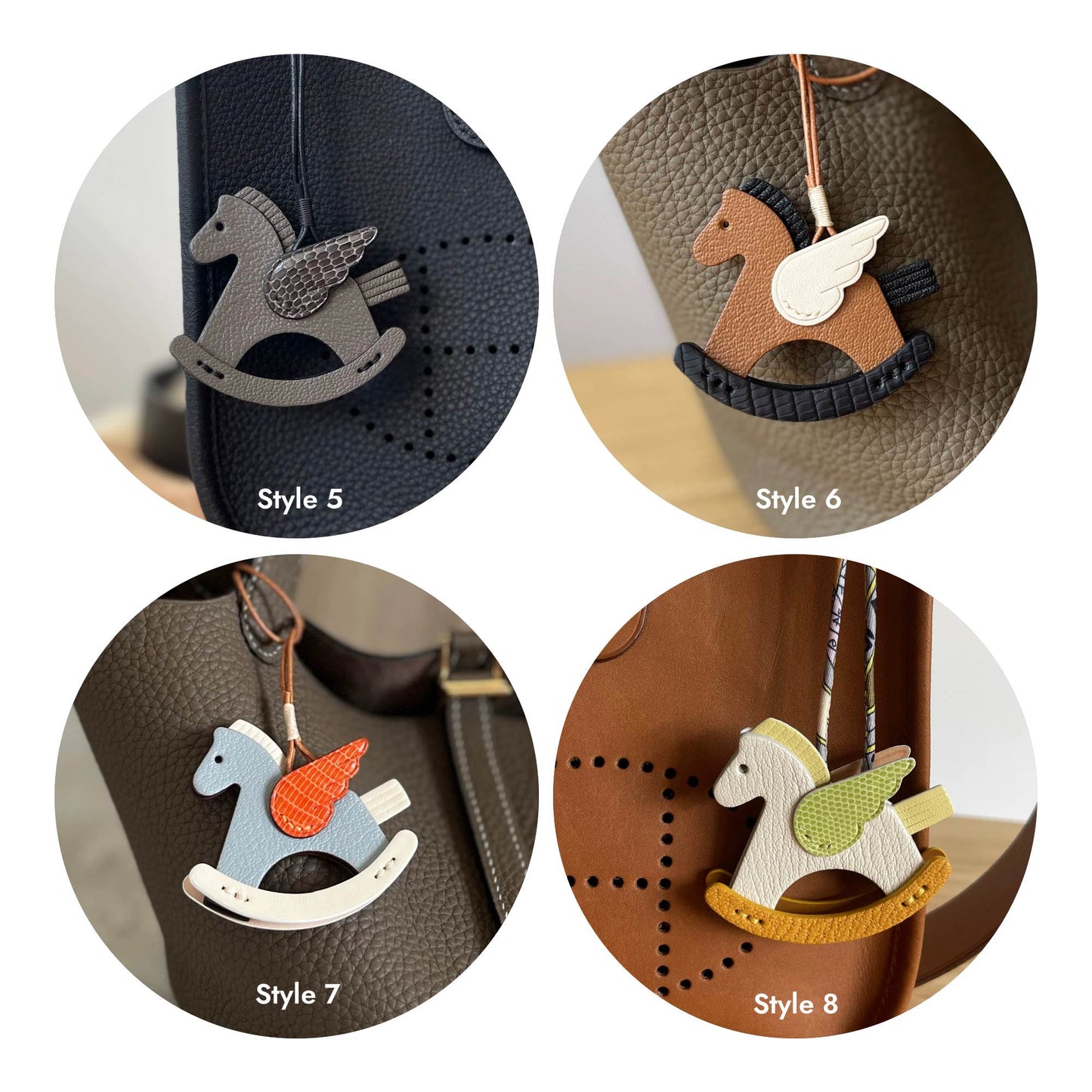 Colgante de cuero personalizado para bolso con forma de caballo balancín