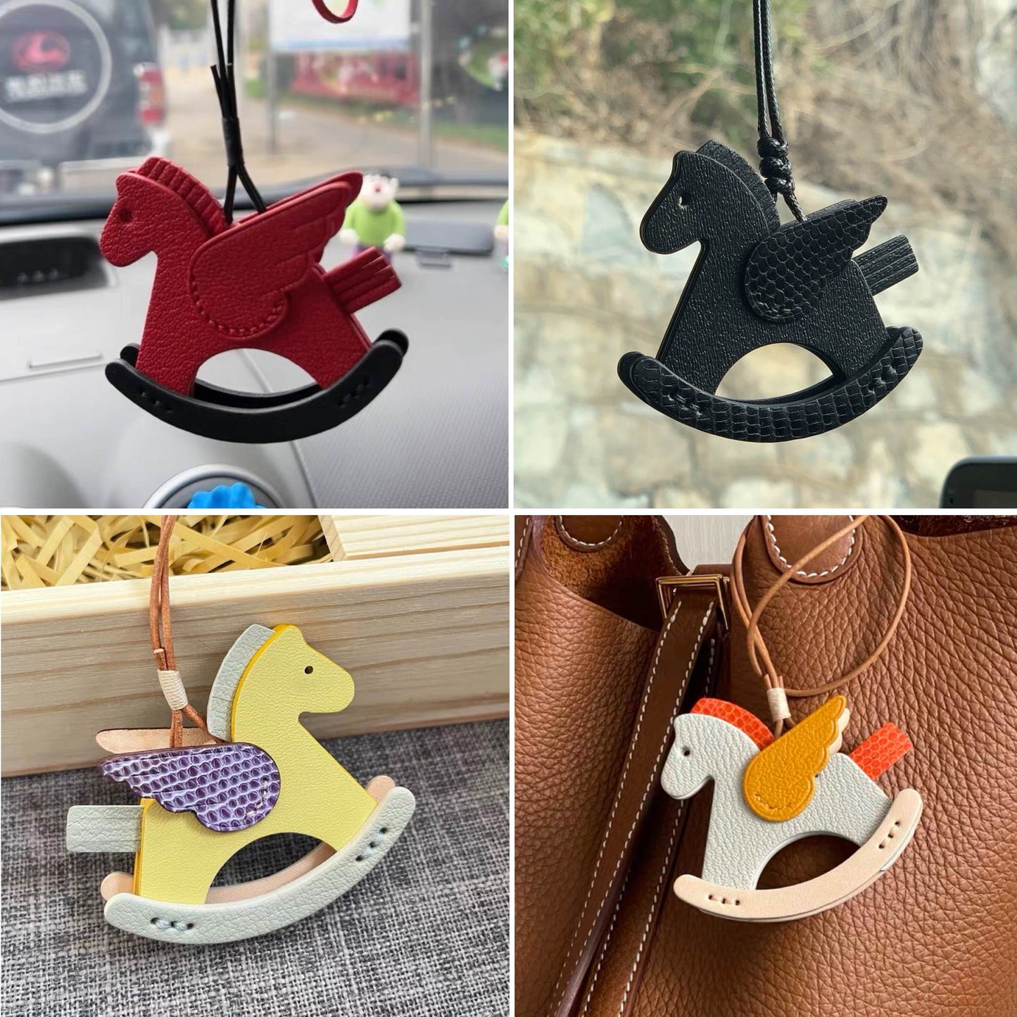 Colgante de cuero personalizado para bolso con forma de caballo balancín