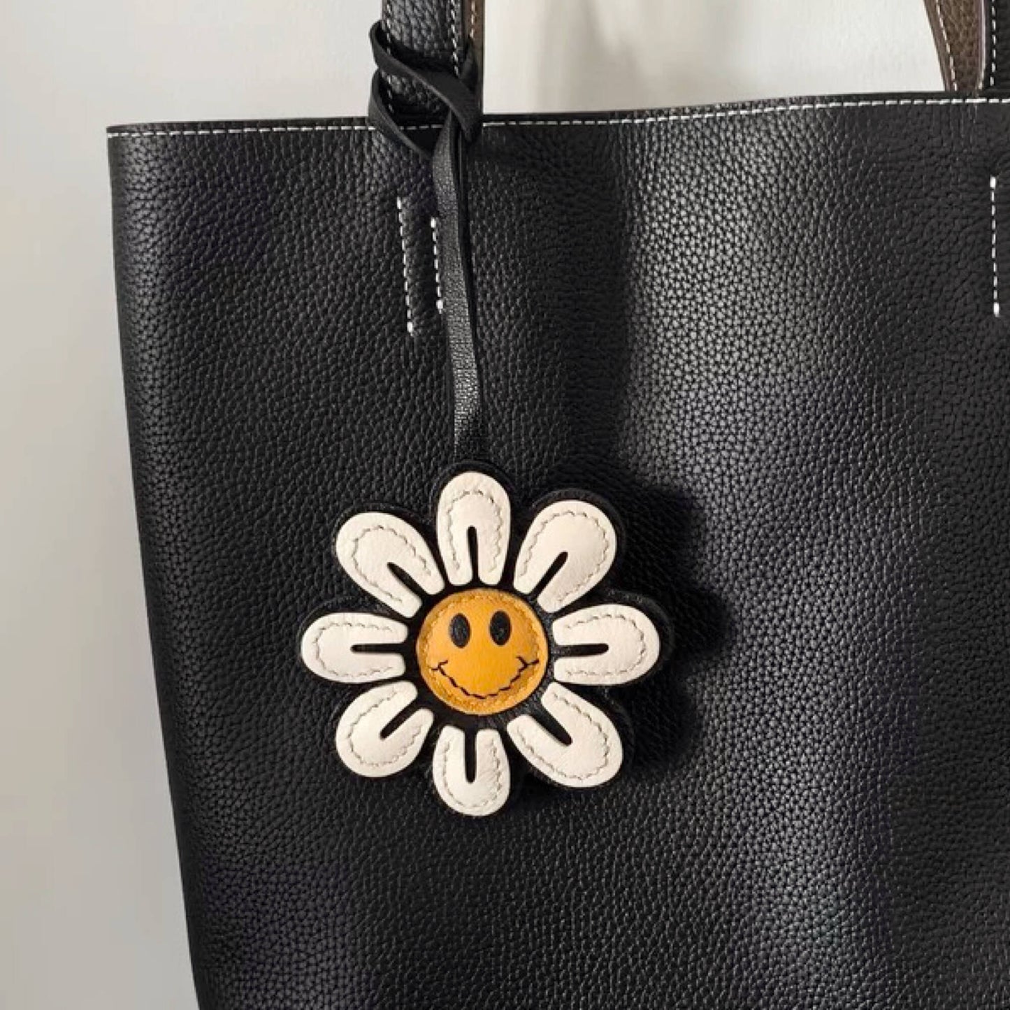 Leather Bag Charm - Smile Sunflower keychain - Sunflower Pendant