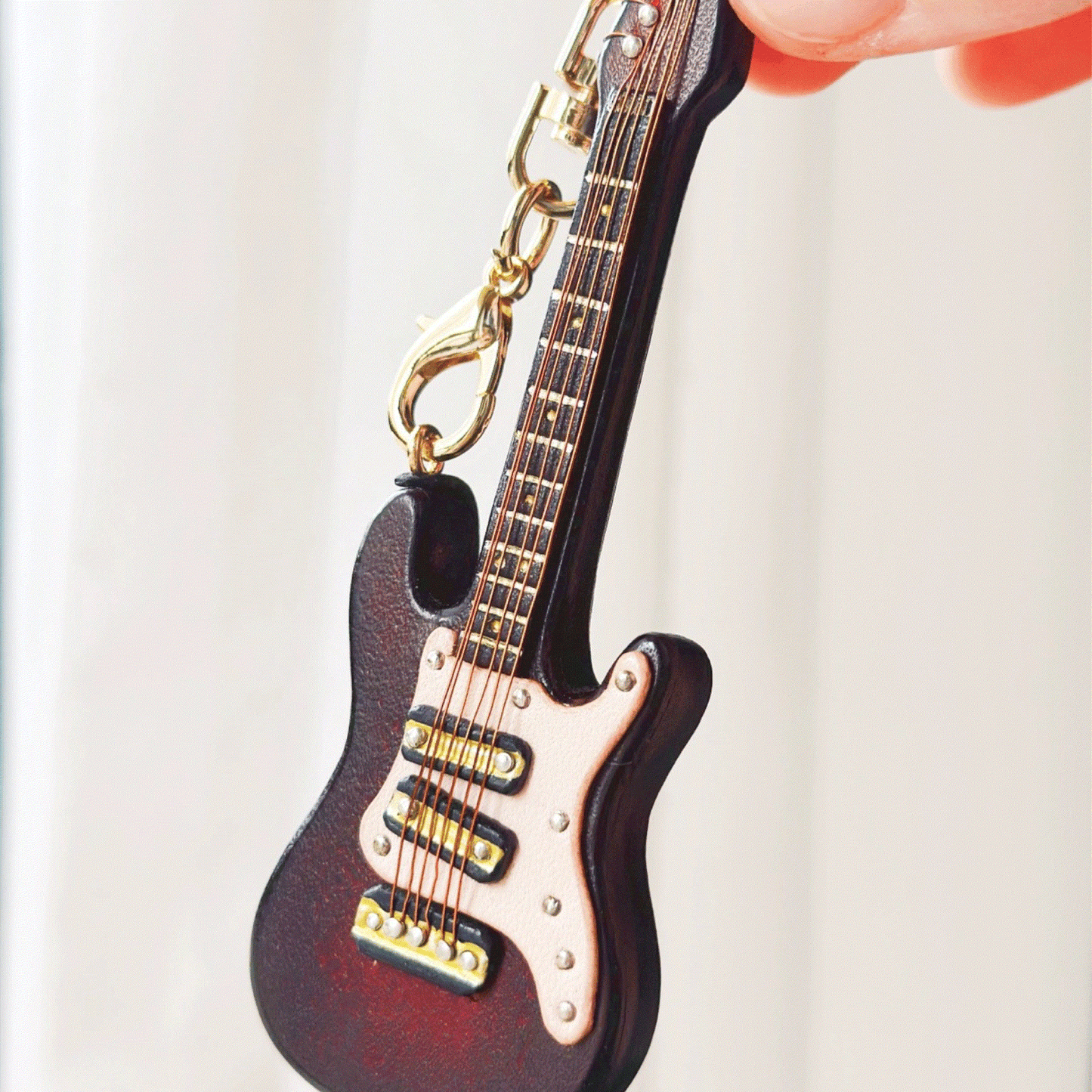 Leather Keychain - Handmade Electric Guitar Bag Charm | WittyWilding