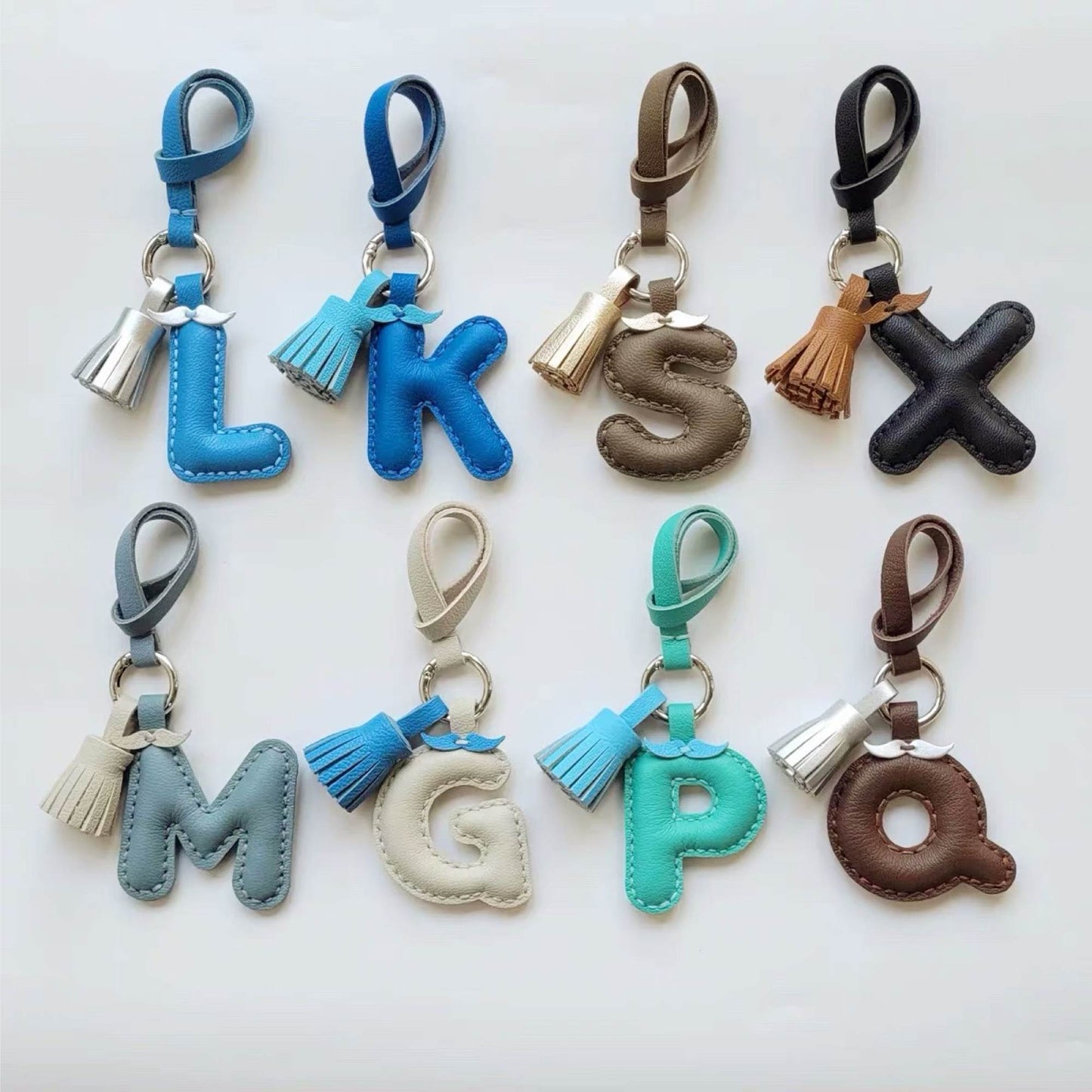 Customized Letter Bag Charm - Leather Alphabet Keychain with Beard & Bowknot | WittyWilding