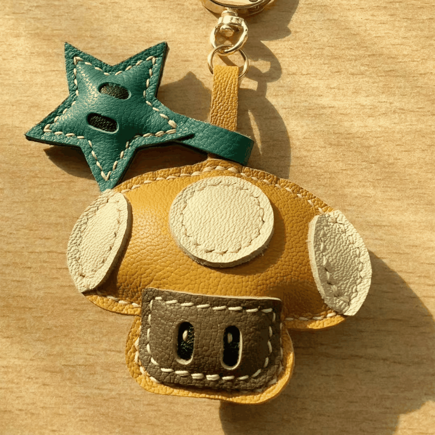 Leather Bag Charm - Yellow Retro Game Inspired Mushroom Keychain | WittyWilding