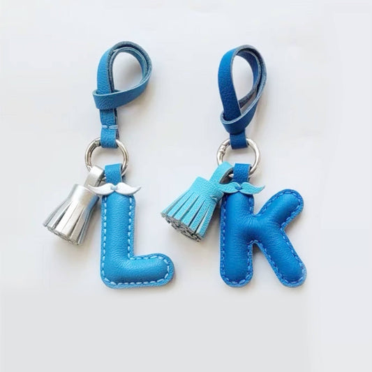 Customized Letter Bag Charm - Leather Alphabet Keychain with Beard & Bowknot | WittyWilding