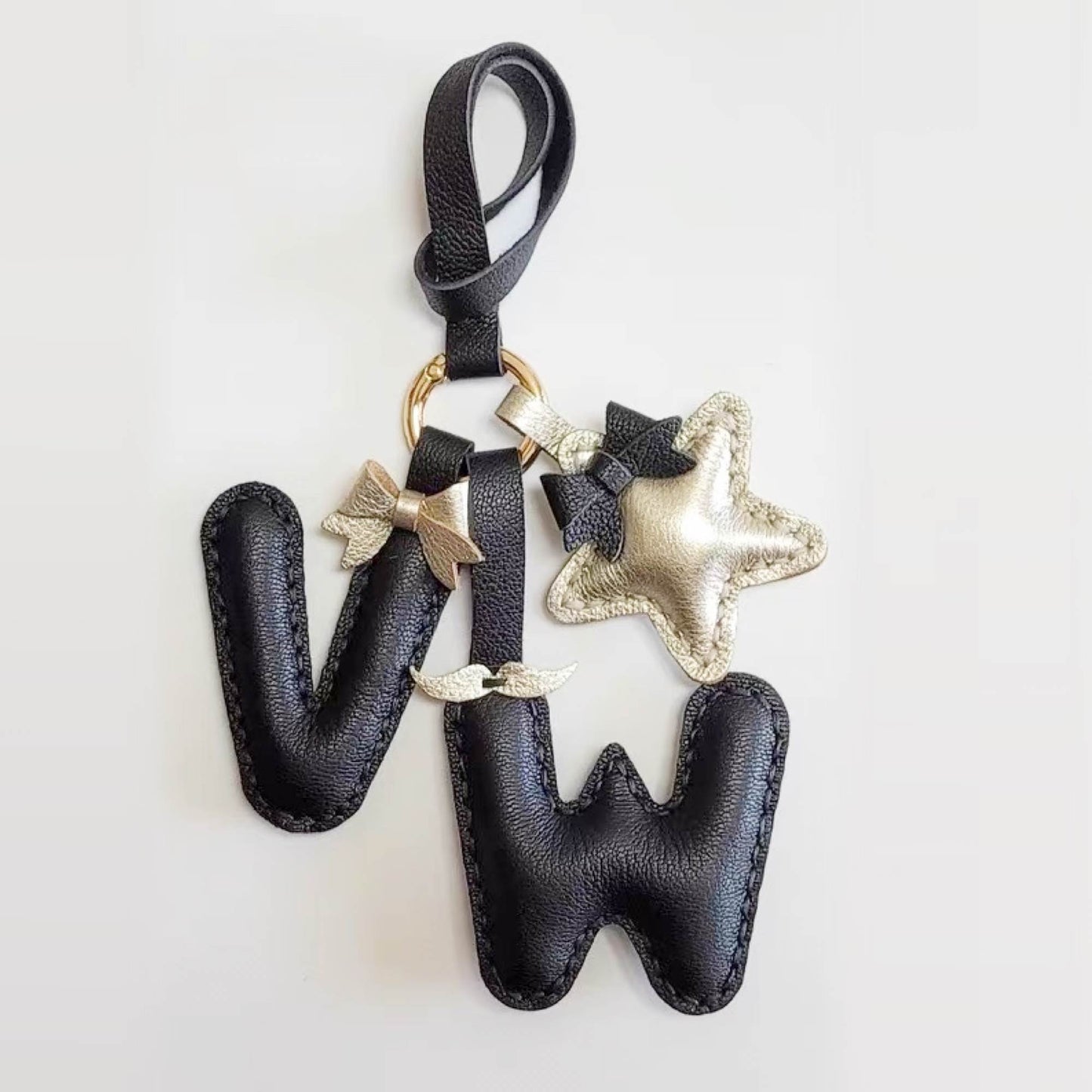 Customized Letter Bag Charm - Leather Alphabet Keychain with Beard & Bowknot | WittyWilding