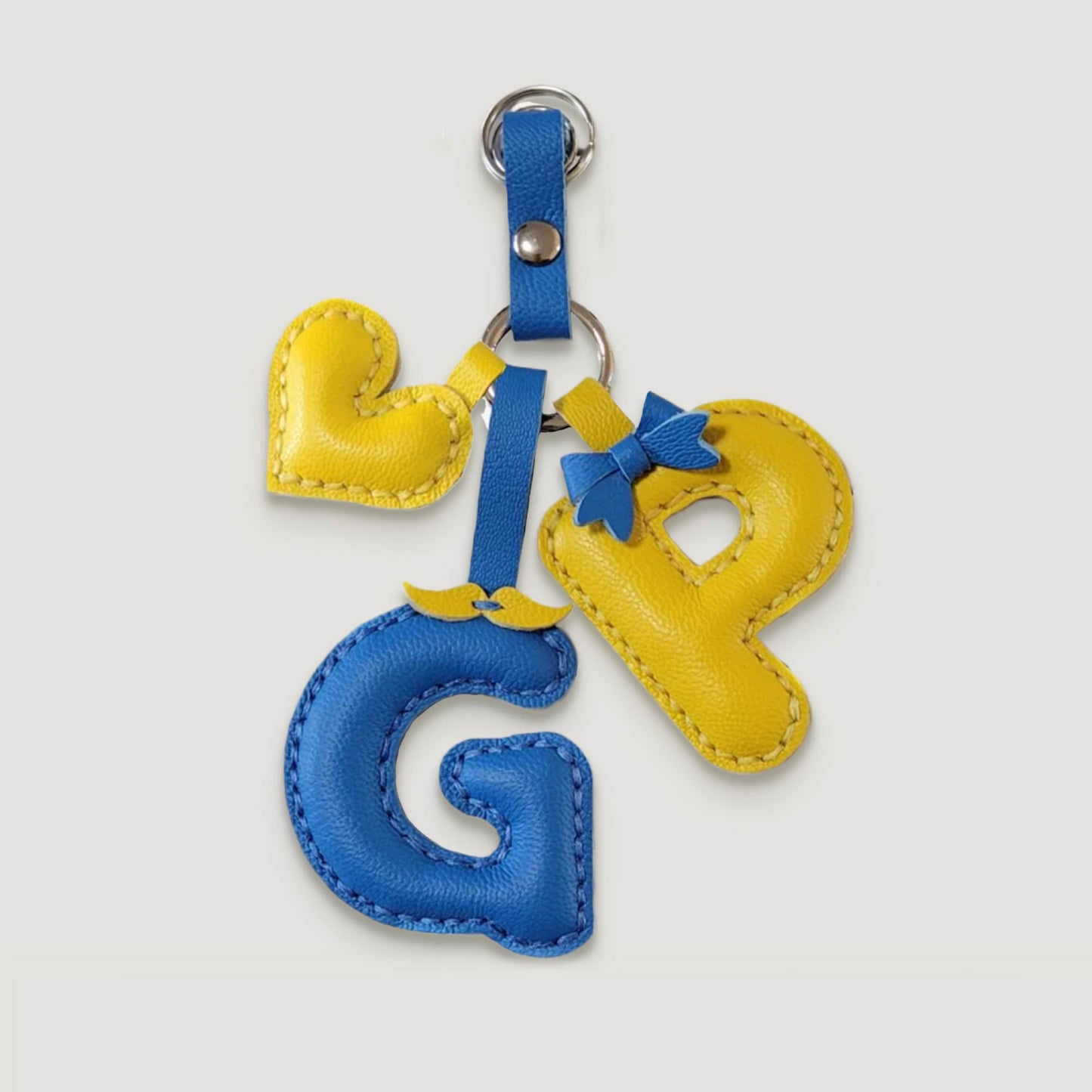 Customized Letter Bag Charm - Leather Alphabet Keychain with Beard & Bowknot | WittyWilding