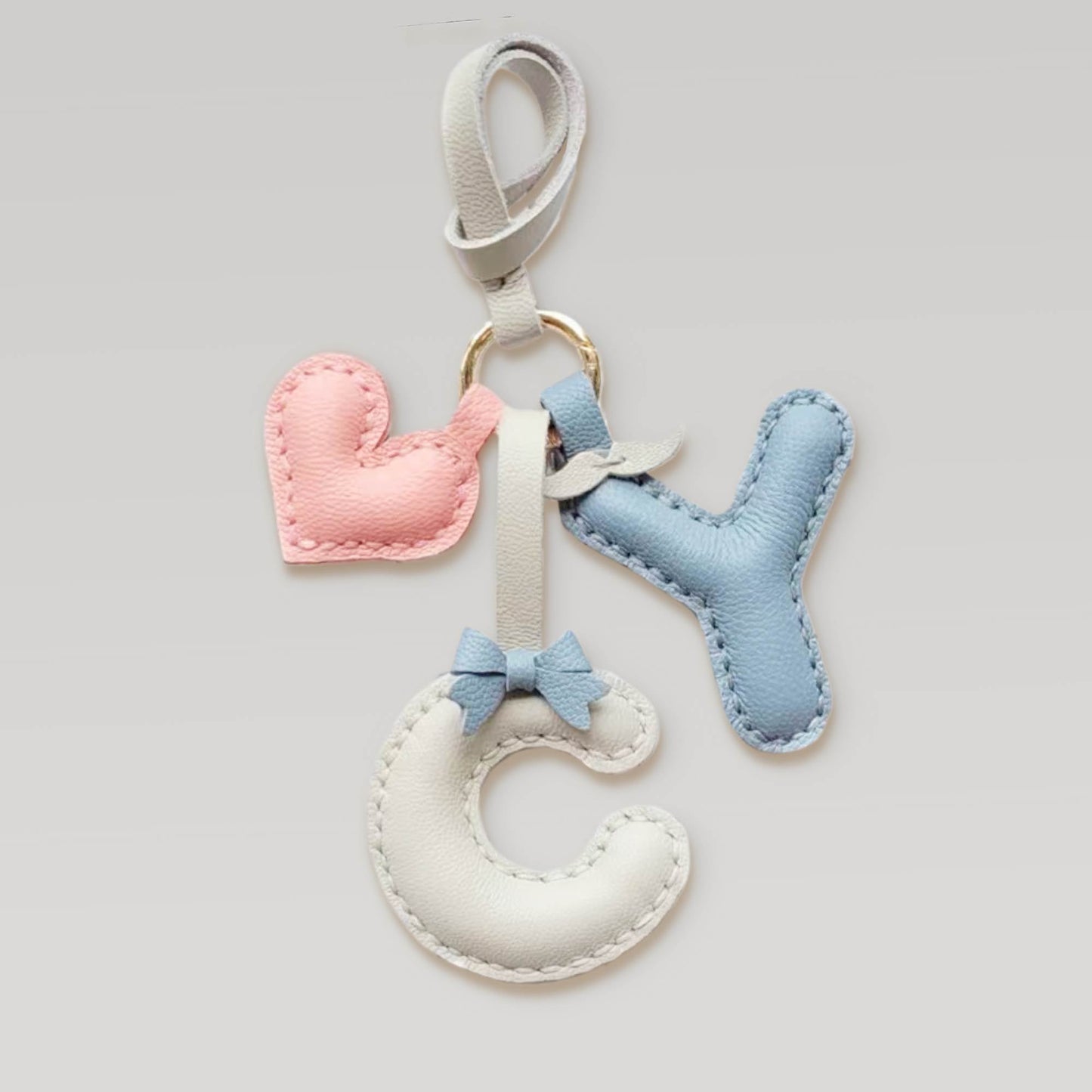 Customized Letter Bag Charm - Leather Alphabet Keychain with Beard & Bowknot | WittyWilding