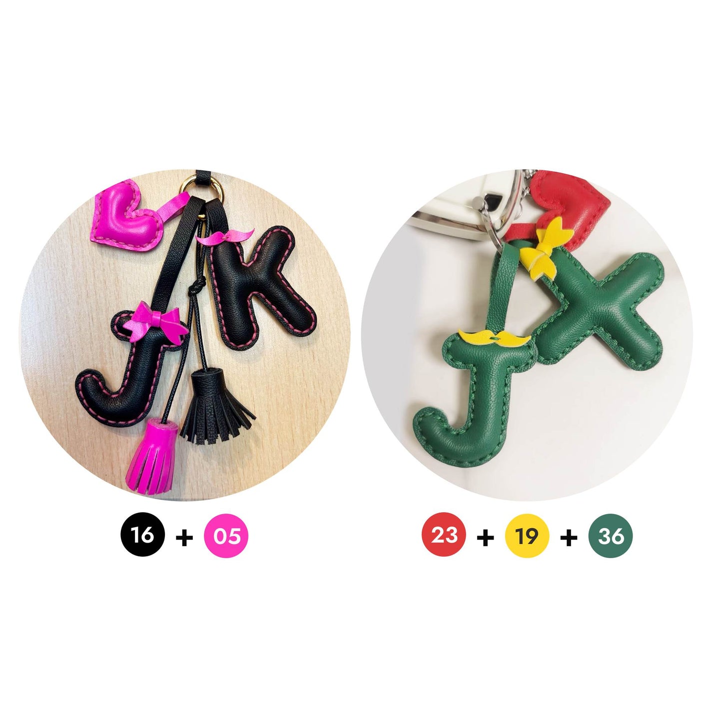 Customized Letter Bag Charm - Leather Alphabet Keychain with Beard & Bowknot | WittyWilding
