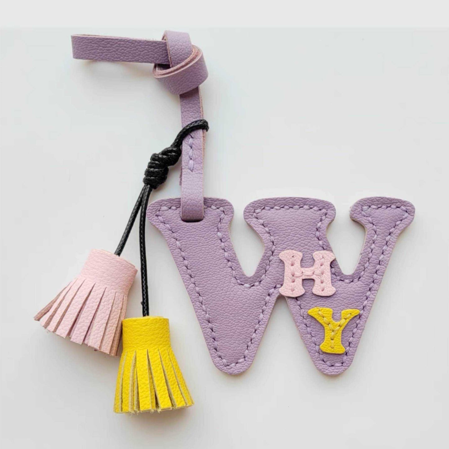 Customized Letter Bag Charm - Handmade Leather Initials Keychain - Wittywilding