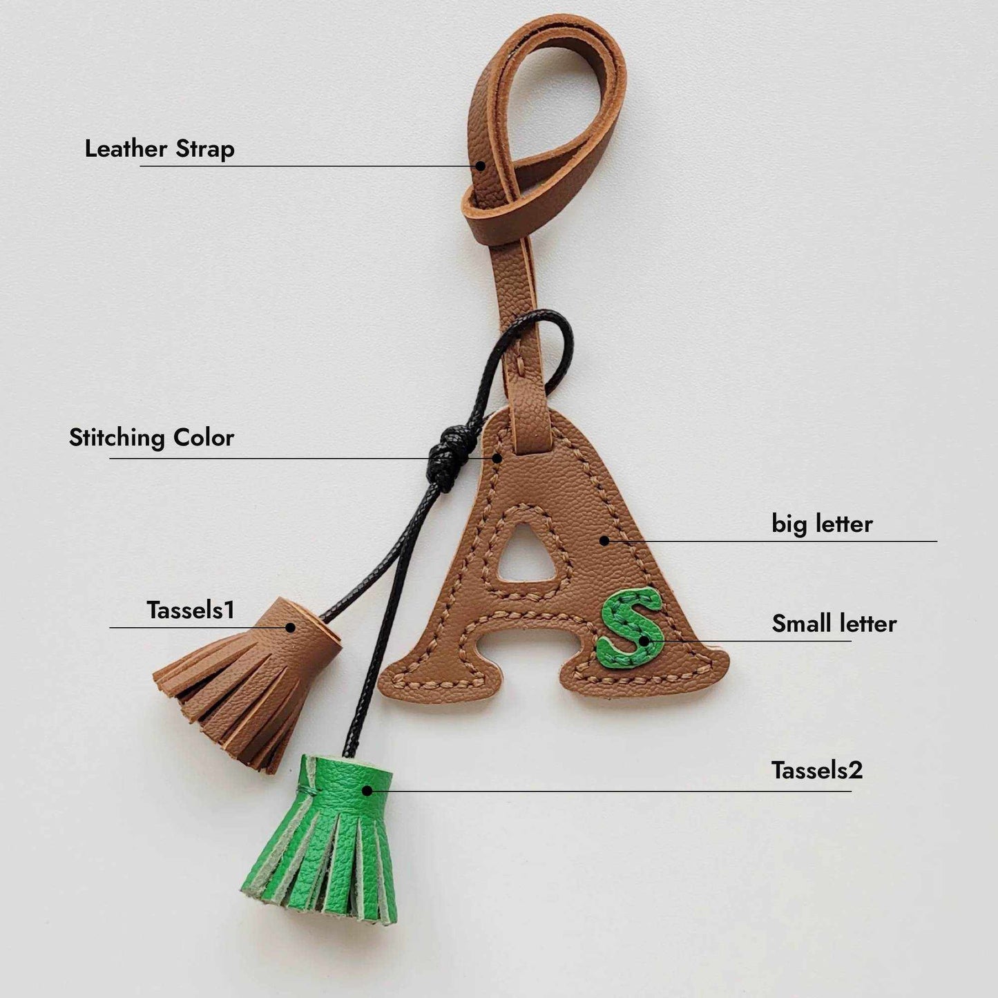 Customized Letter Bag Charm - Handmade Leather Initials Keychain - Wittywilding