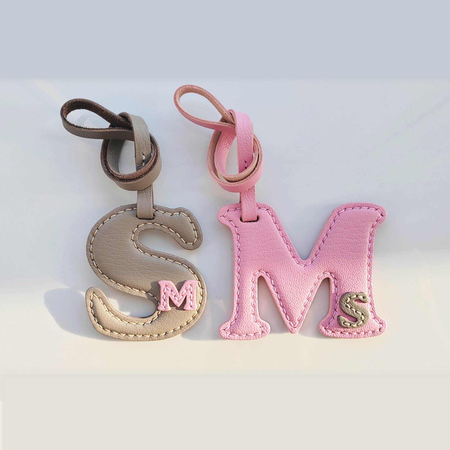 Customized Letter Bag Charm - Handmade Leather Initials Keychain - Wittywilding