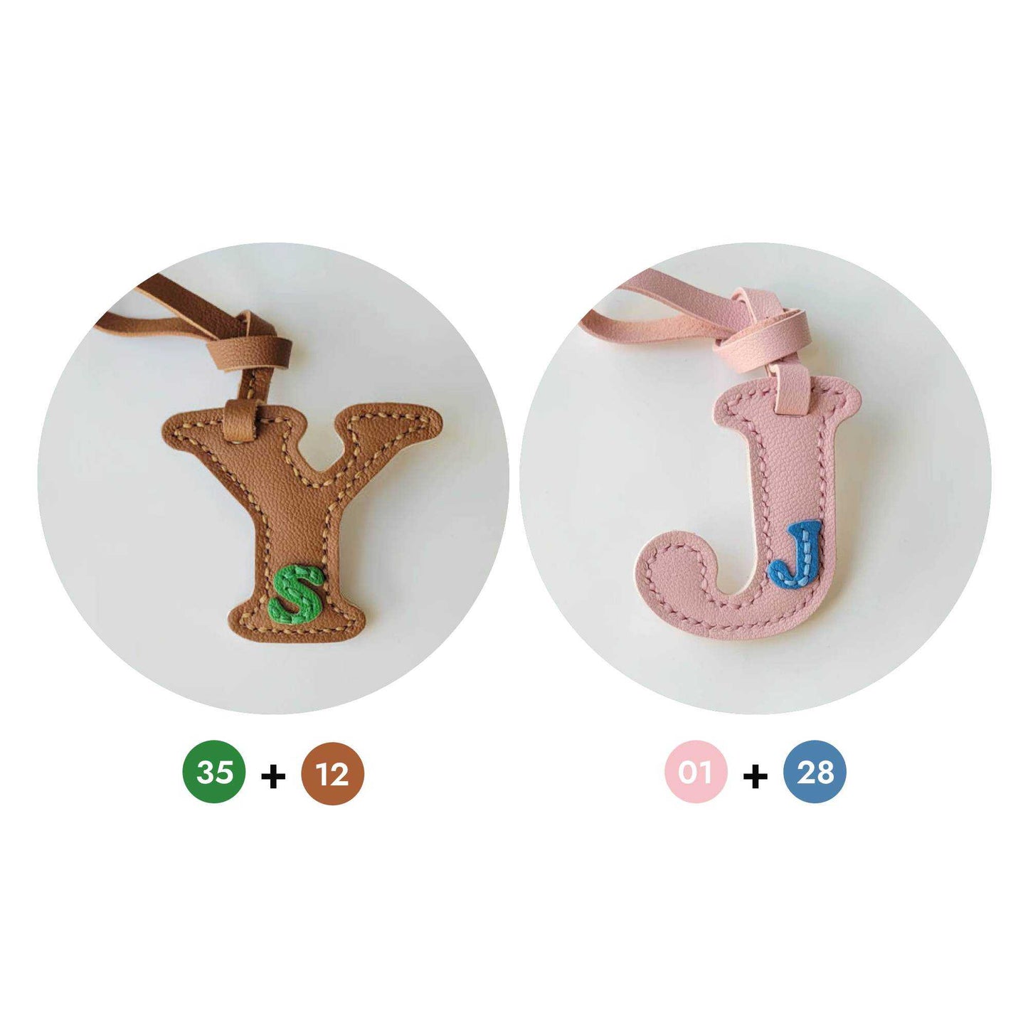 Customized Letter Bag Charm - Handmade Leather Initials Keychain - Wittywilding