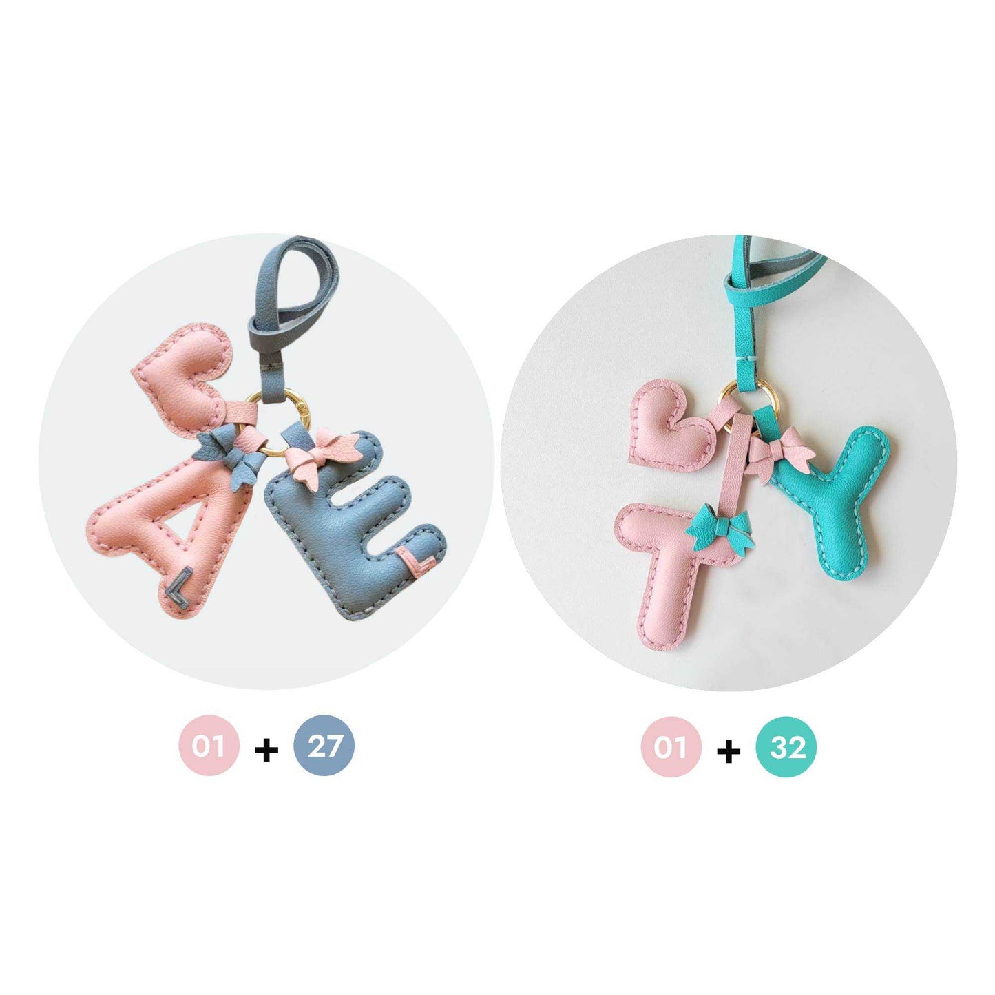 Customized Letter Bag Charm - Handmade Leather Initials Keychain | WittyWilding