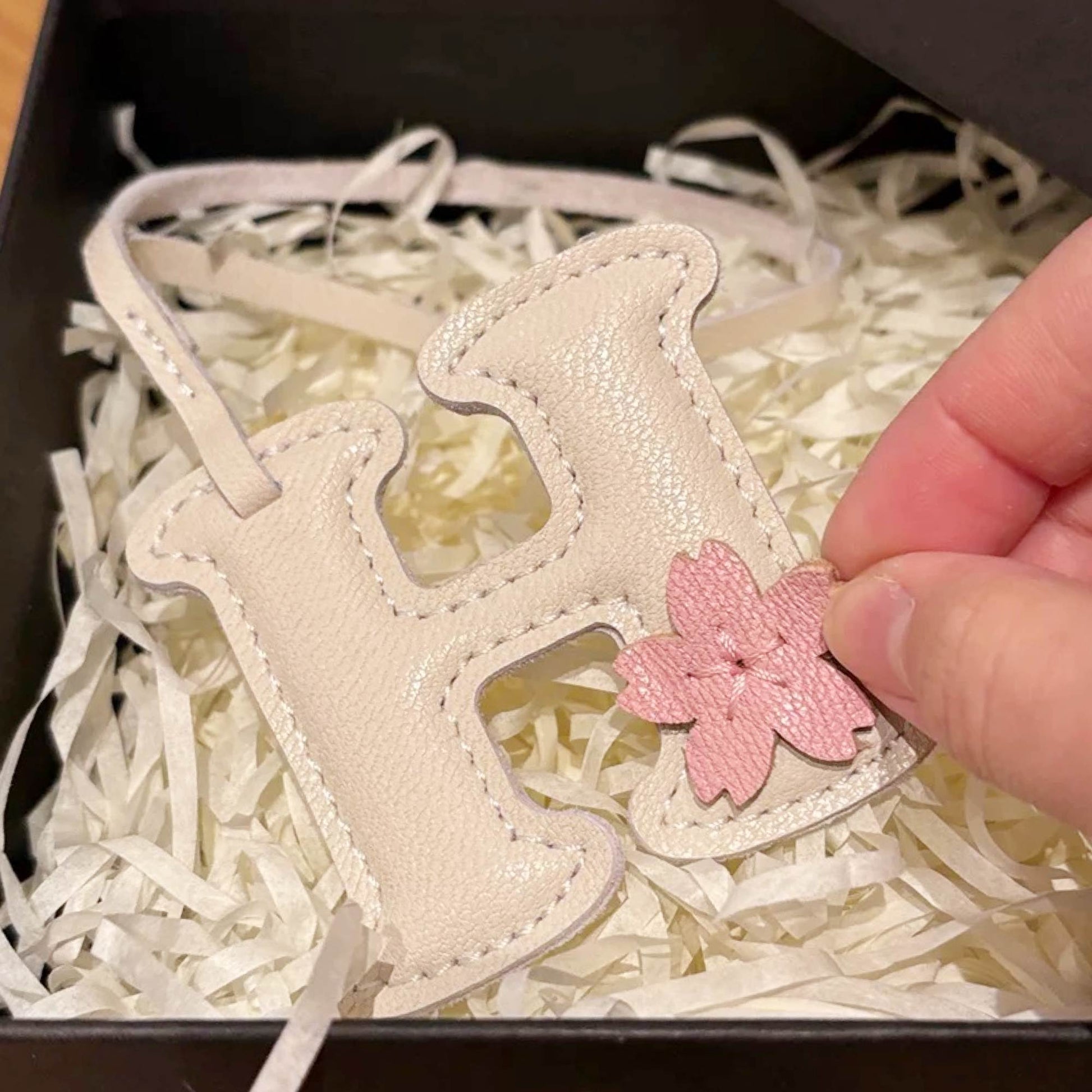 Customized Sakura Letter Bag Charm - Leather Letter H With Cherry Blossom Keychain