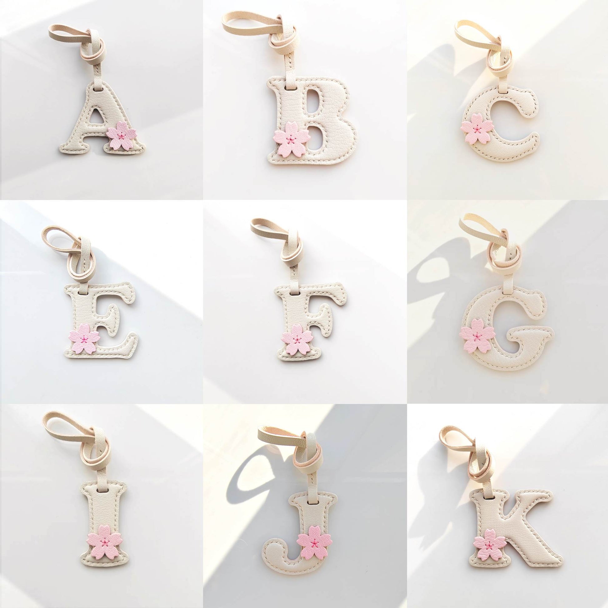 Customized Sakura Letter Bag Charm - Leather Letter With Cherry Blossom Keychain