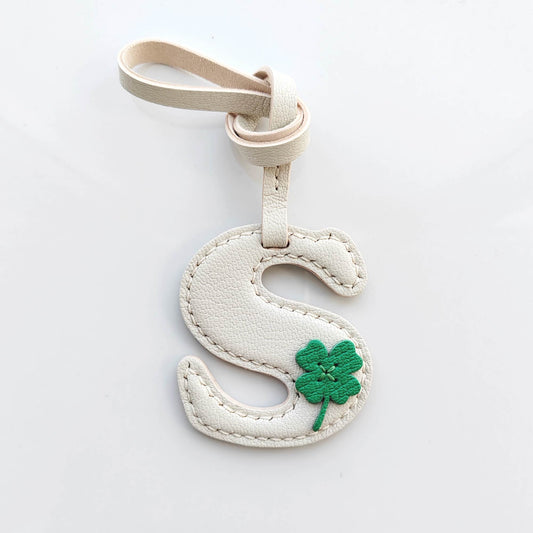 Customized Letter Bag Charm - Leather Initials Letter With Clover Leaf Keychain