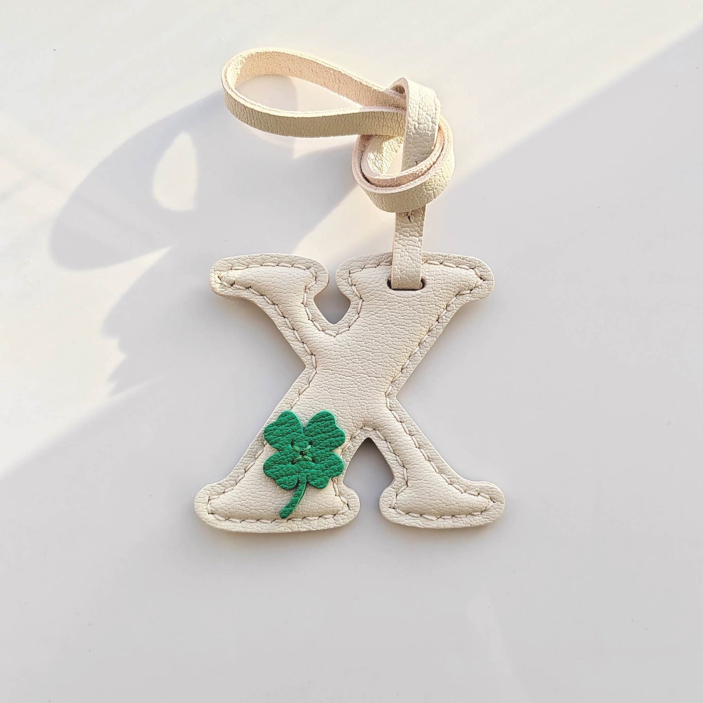 Customized Letter Bag Charm - Leather Initials Letter With Clover Leaf Keychain