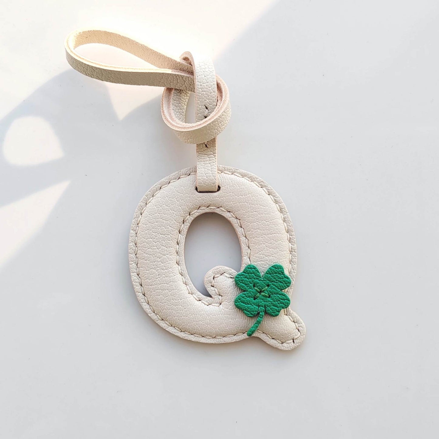 Customized Letter Bag Charm - Leather Initials Letter With Clover Leaf Keychain