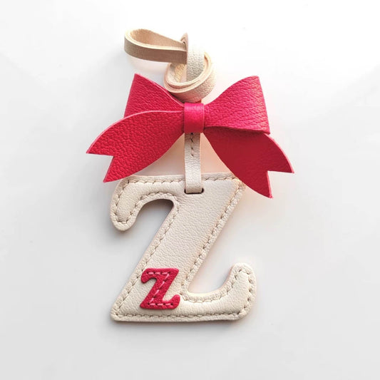 Customized Bow Letter Bag Charm - Leather Letter Z With Pink Big Bow Keychain