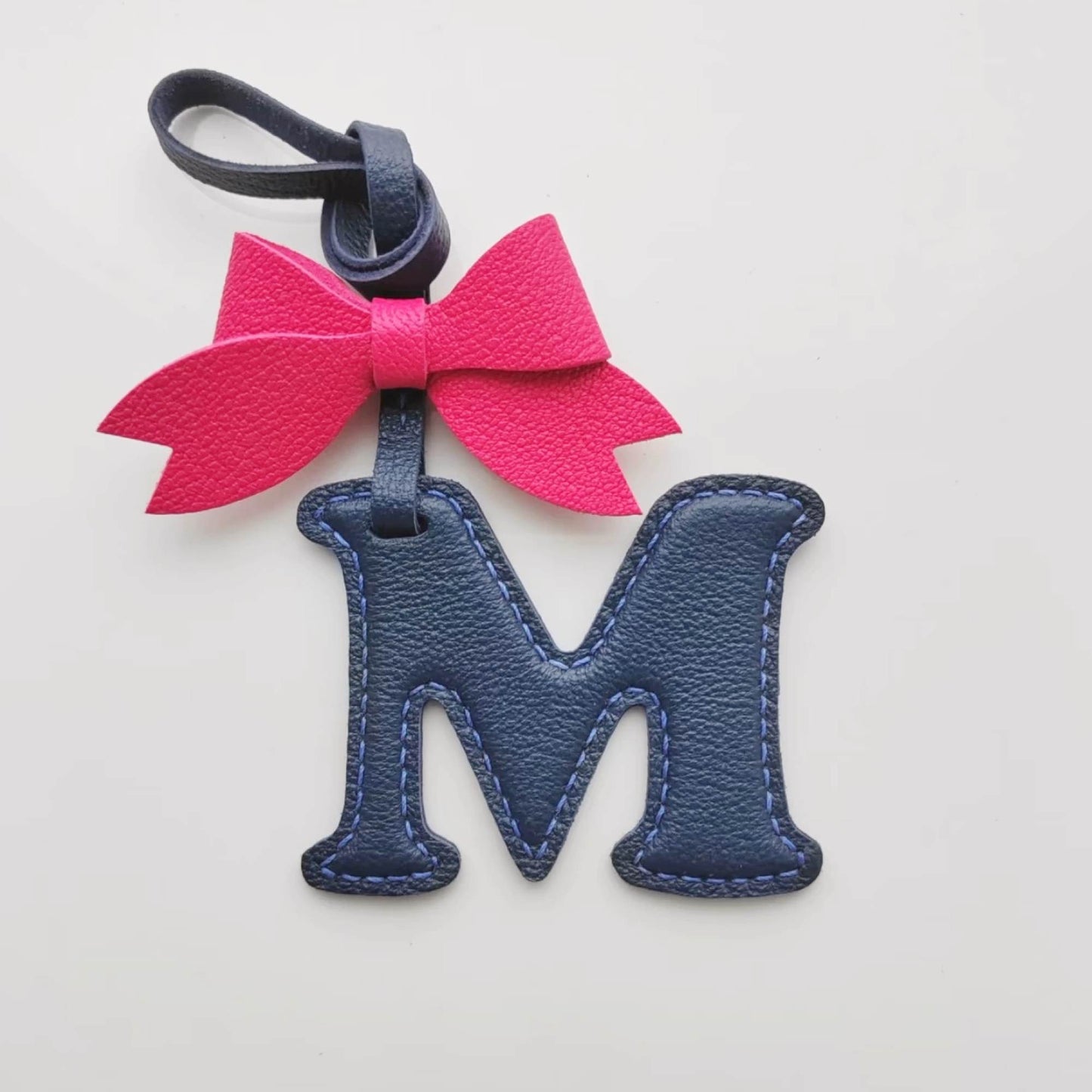 Customized Bow Letter Bag Charm - Leather Letter M With Big Bow Keychain