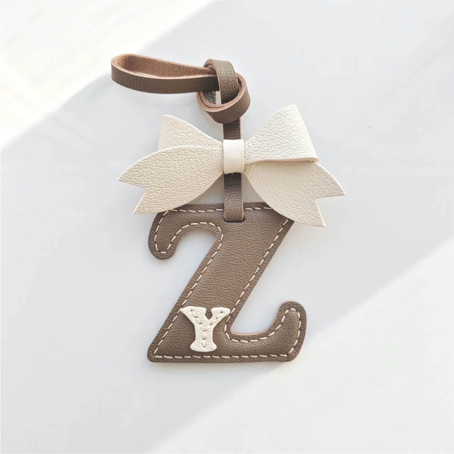 Customized Bow Letter Bag Charm - Leather Letter Z With Big Bow Keychain
