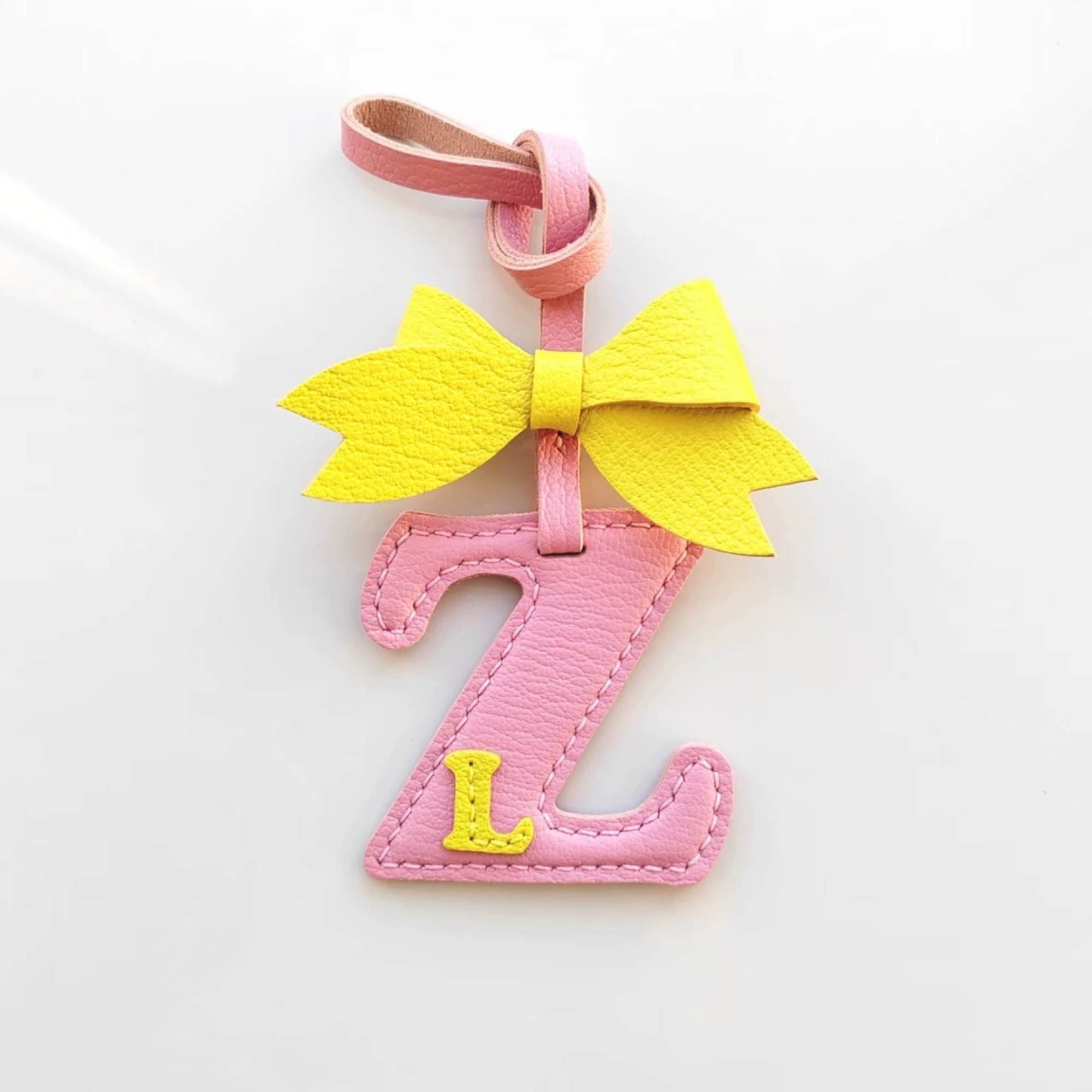 Customized Bow Letter Bag Charm - Leather Letter Z With Big Bow Keychain