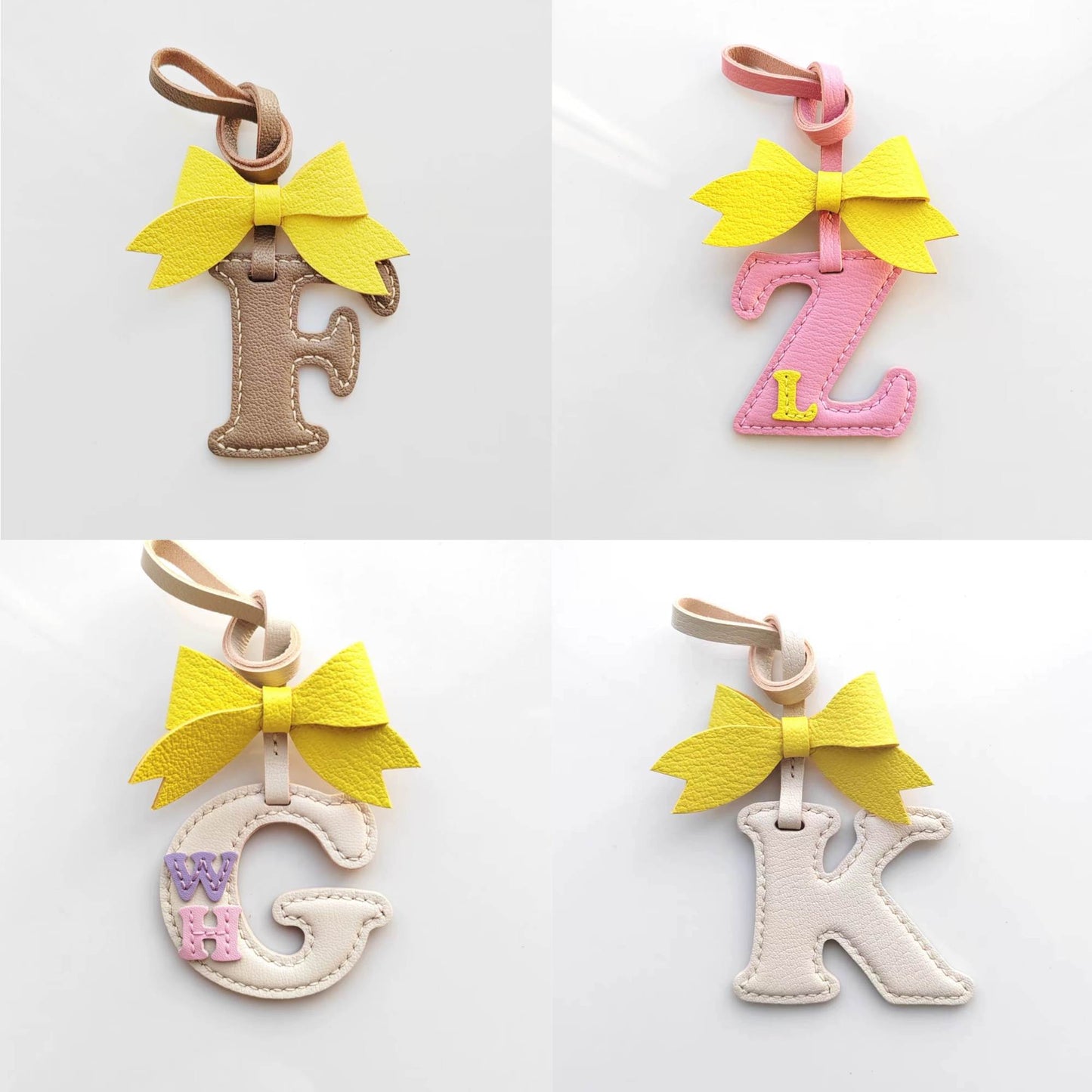 Customized Bow Letter Bag Charm - Leather Letter With Big Bow Keychain