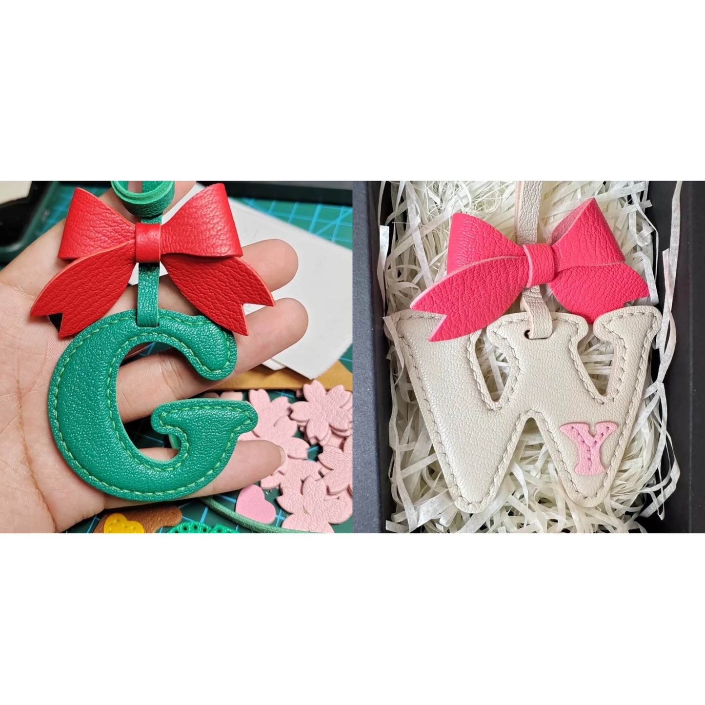 Customized Bow Letter Bag Charm - Leather Letter With Big Bow Keychain
