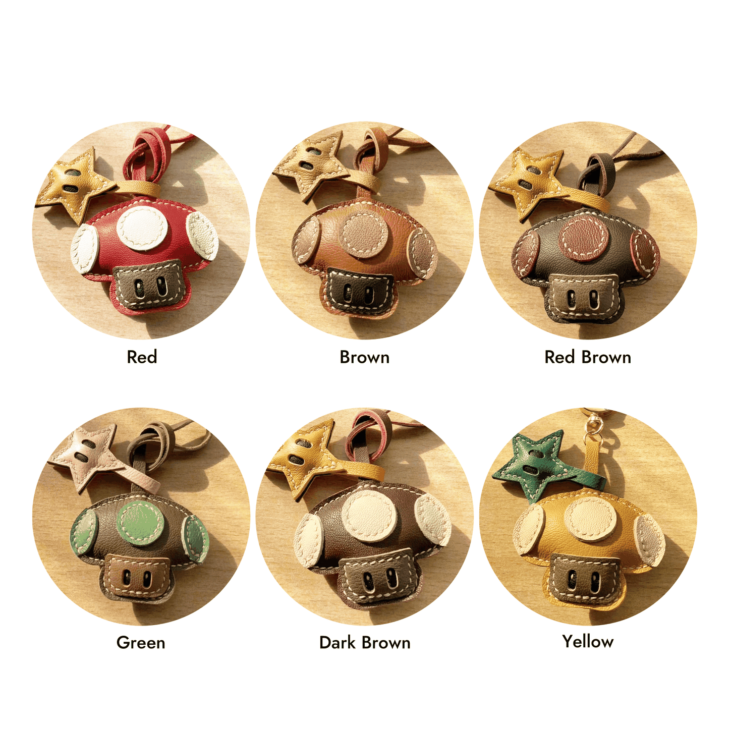 Leather Bag Charm - Color Selection | Mushroom Keychain | WittyWilding