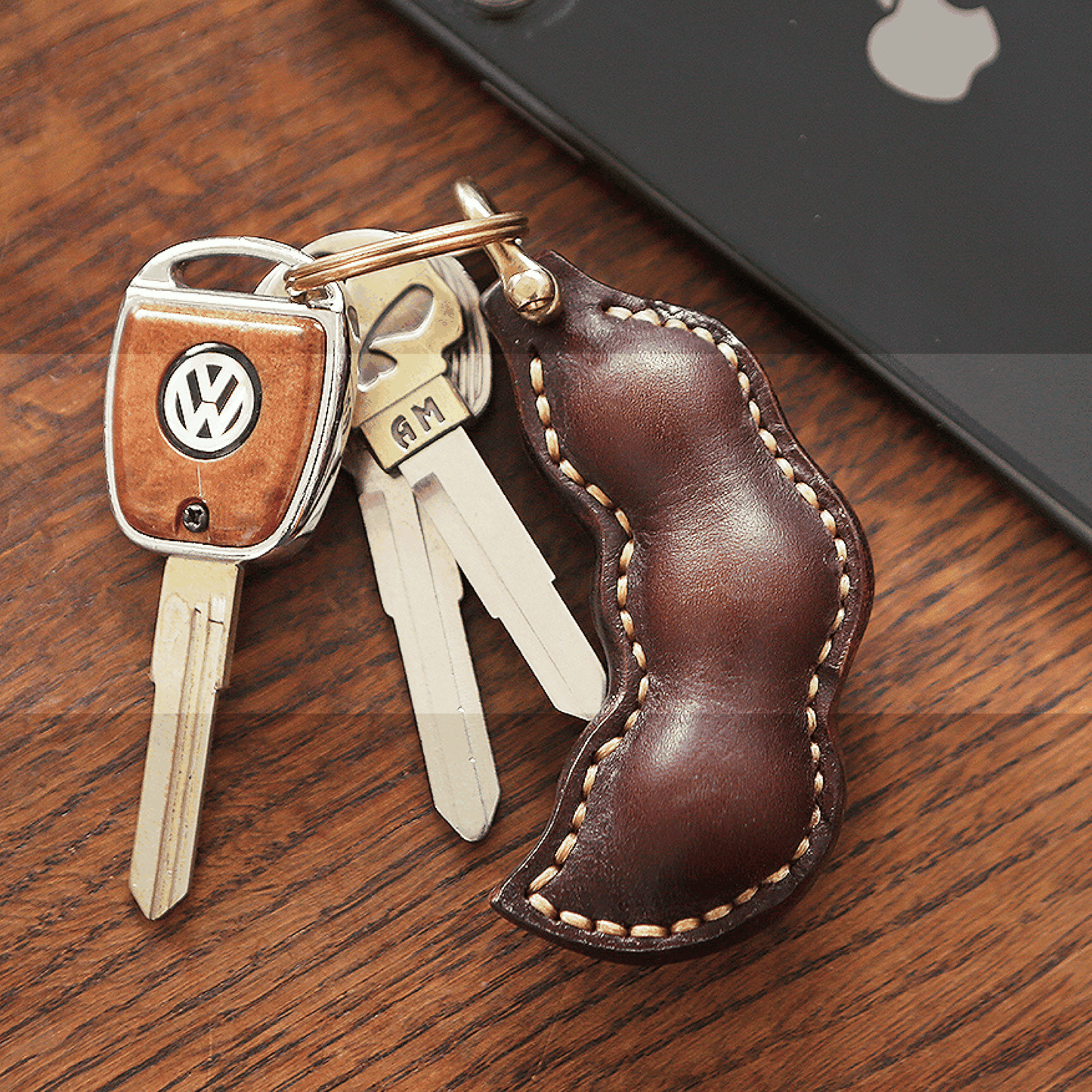 Leather Bag Charm - Handmade Vintage Pea Keychain Gift | WittyWilding