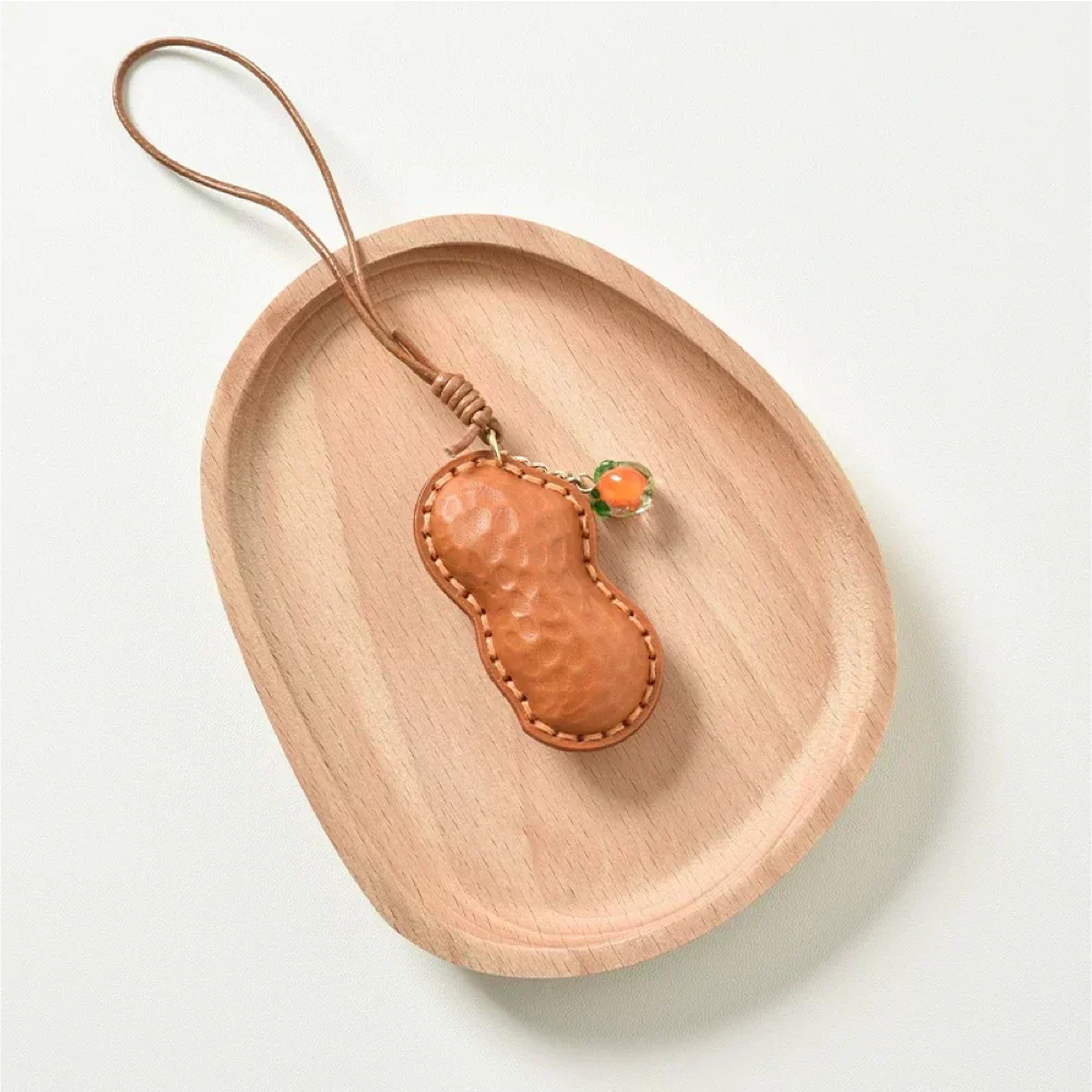 Leather Keychain - Handmade Bronze Top-Grain Leather Peanut | WittyWilding