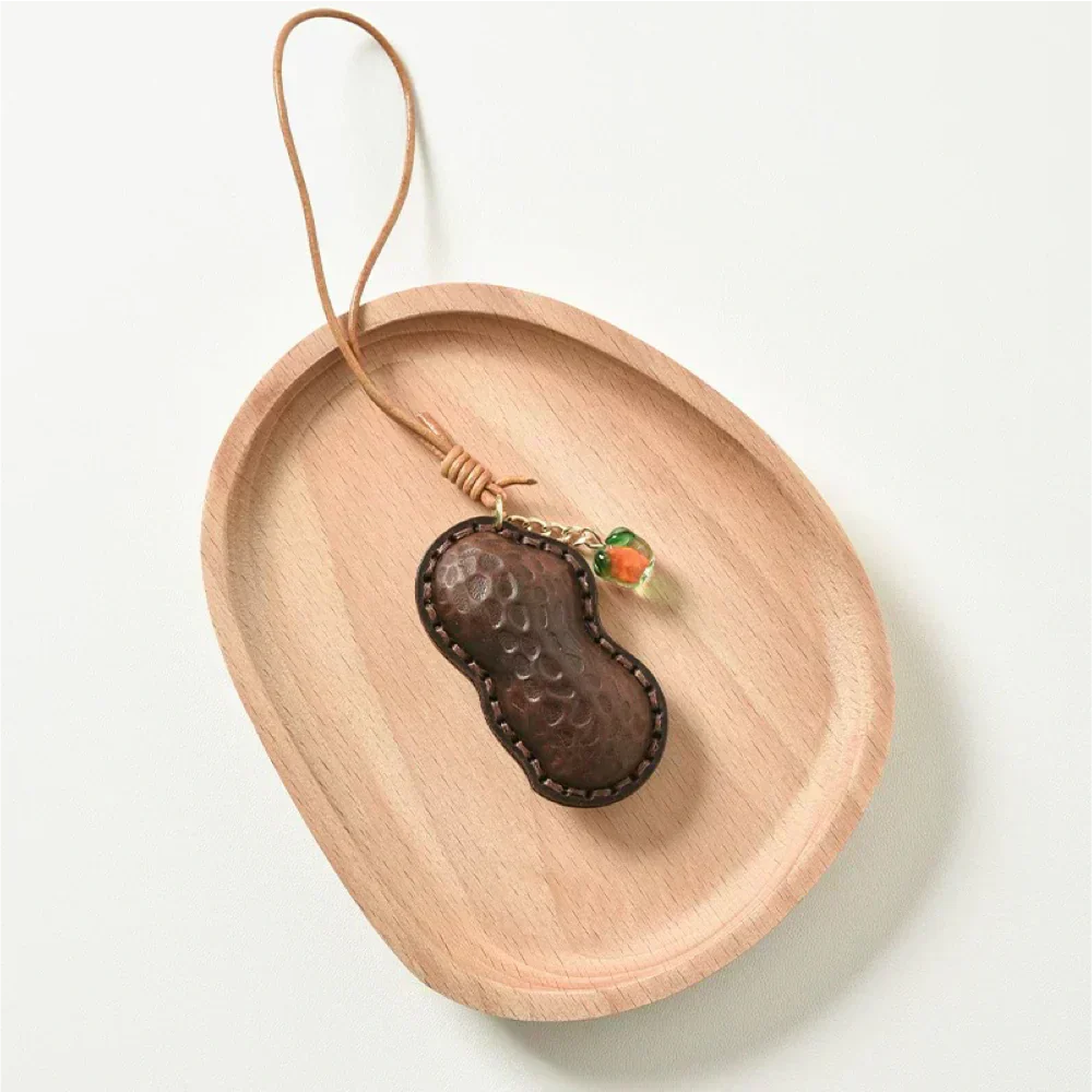 Leather Keychain - Handmade Dark Brown Top-Grain Leather Peanut | WittyWilding