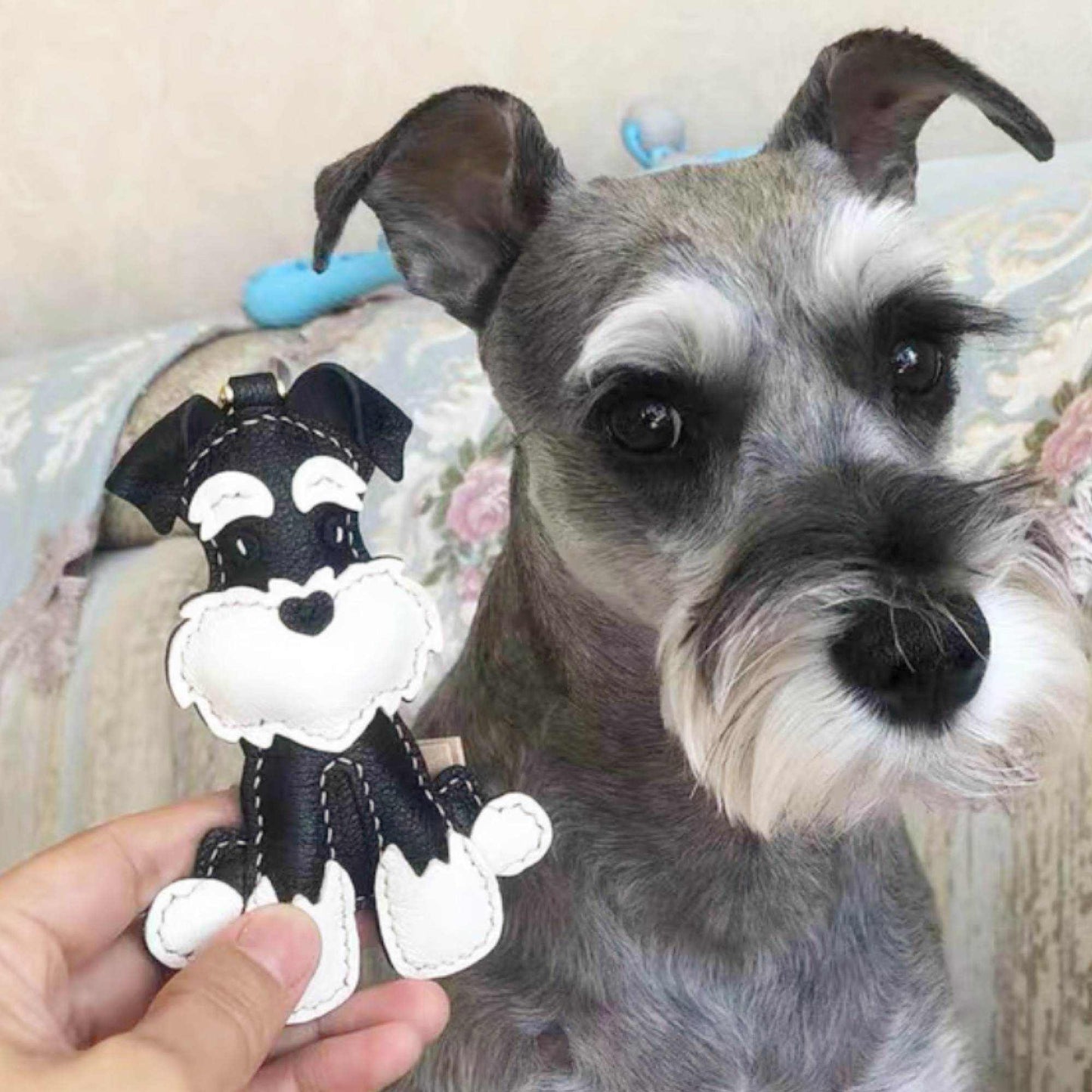 Dog keychain - Lambskin leather Schnauzer Puppy Charm |WittyWilding
