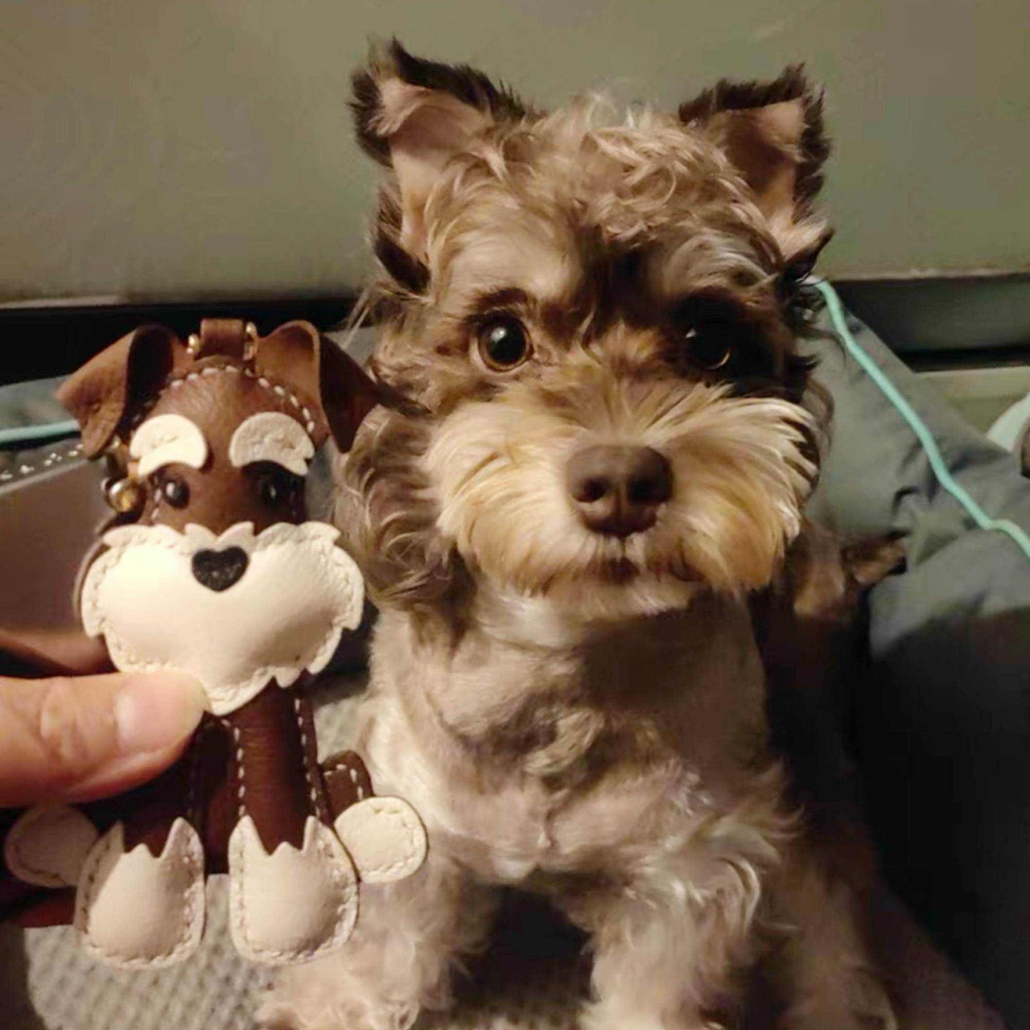 Dog keychain - Lambskin leather Schnauzer Puppy Charm |WittyWilding