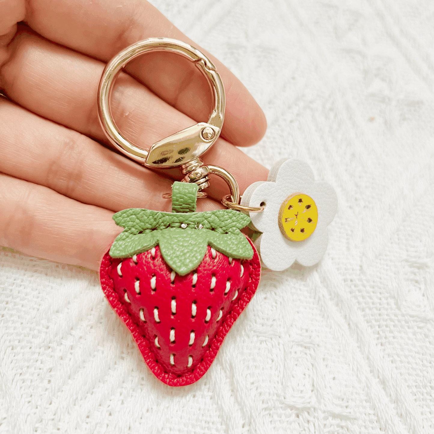 Strawberry Leather Bag Charm - Custom leather fruit keychain | Wittywilding