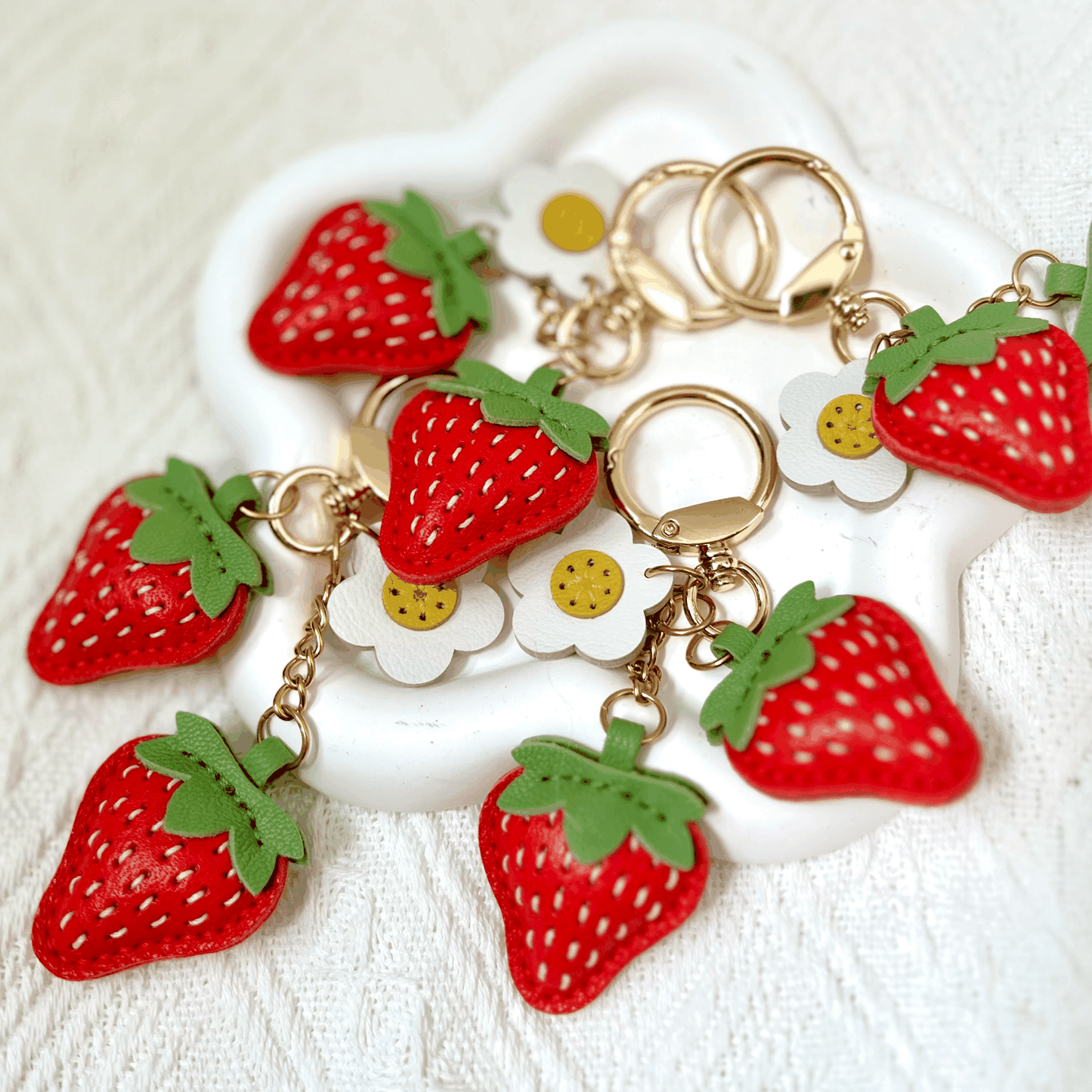 Strawberry Leather Bag Charm - Custom leather fruit keychain | Wittywilding