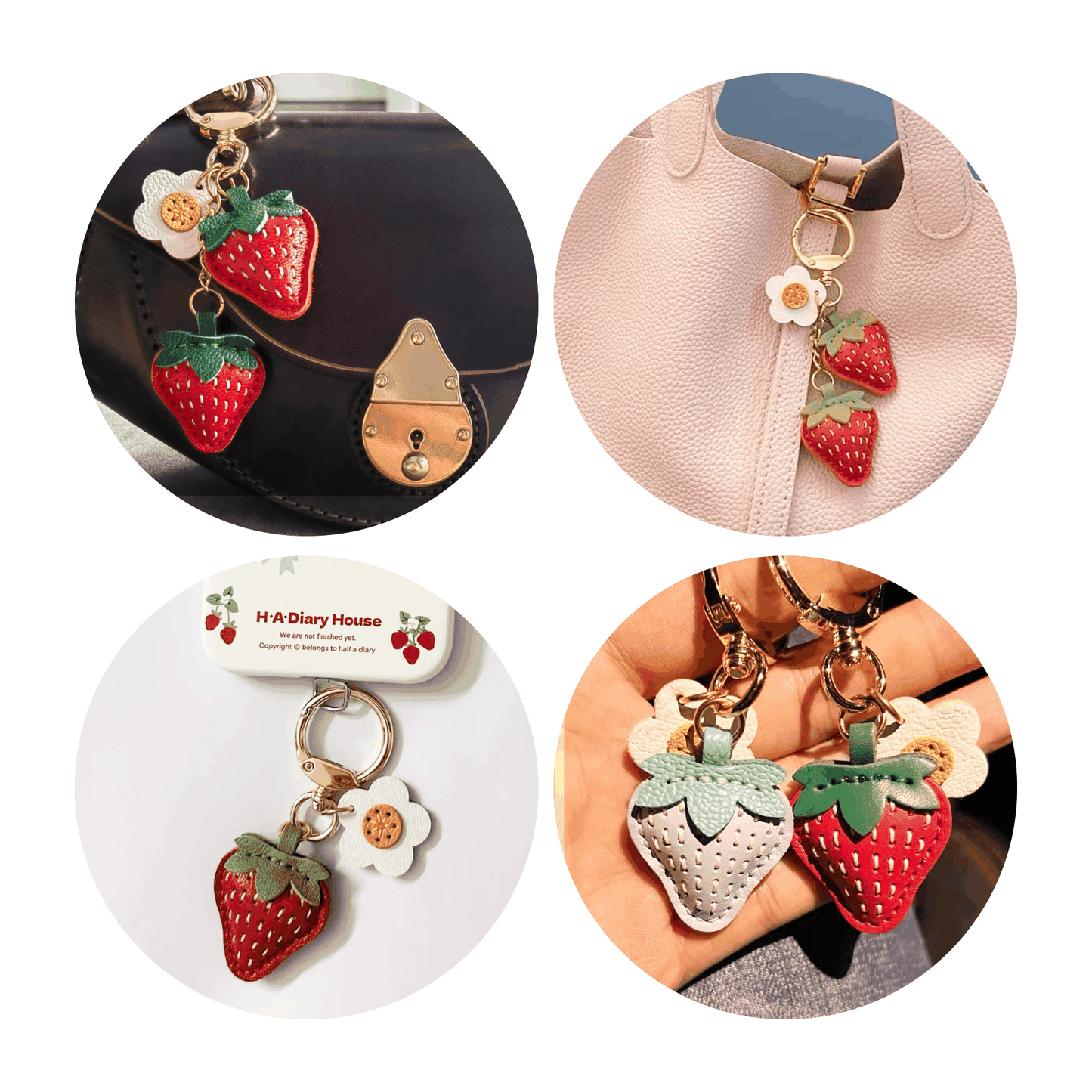 Strawberry Leather Bag Charm - Custom leather fruit keychain | Wittywilding