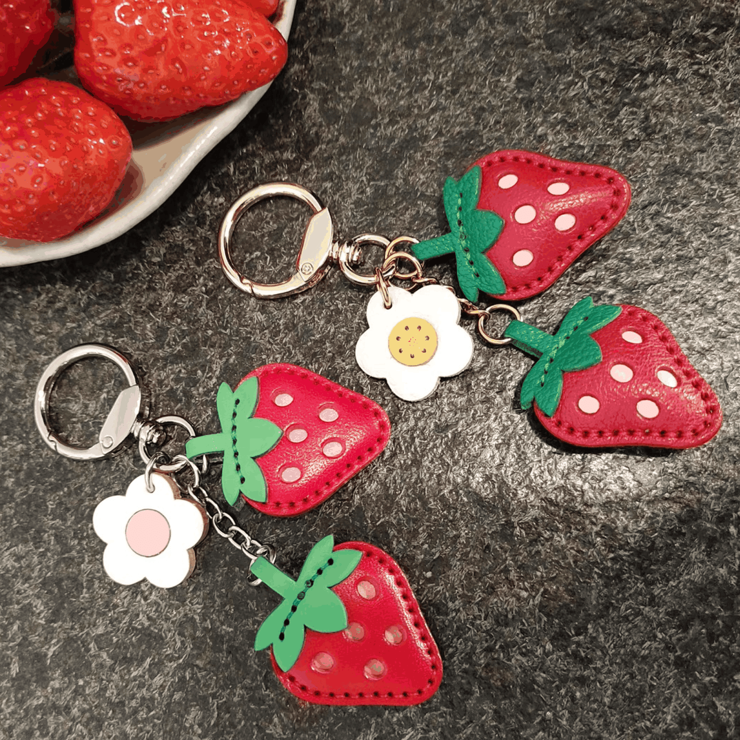 Leather Bag Charm - Customized Strawberry Keychain Gift | Wittywilding