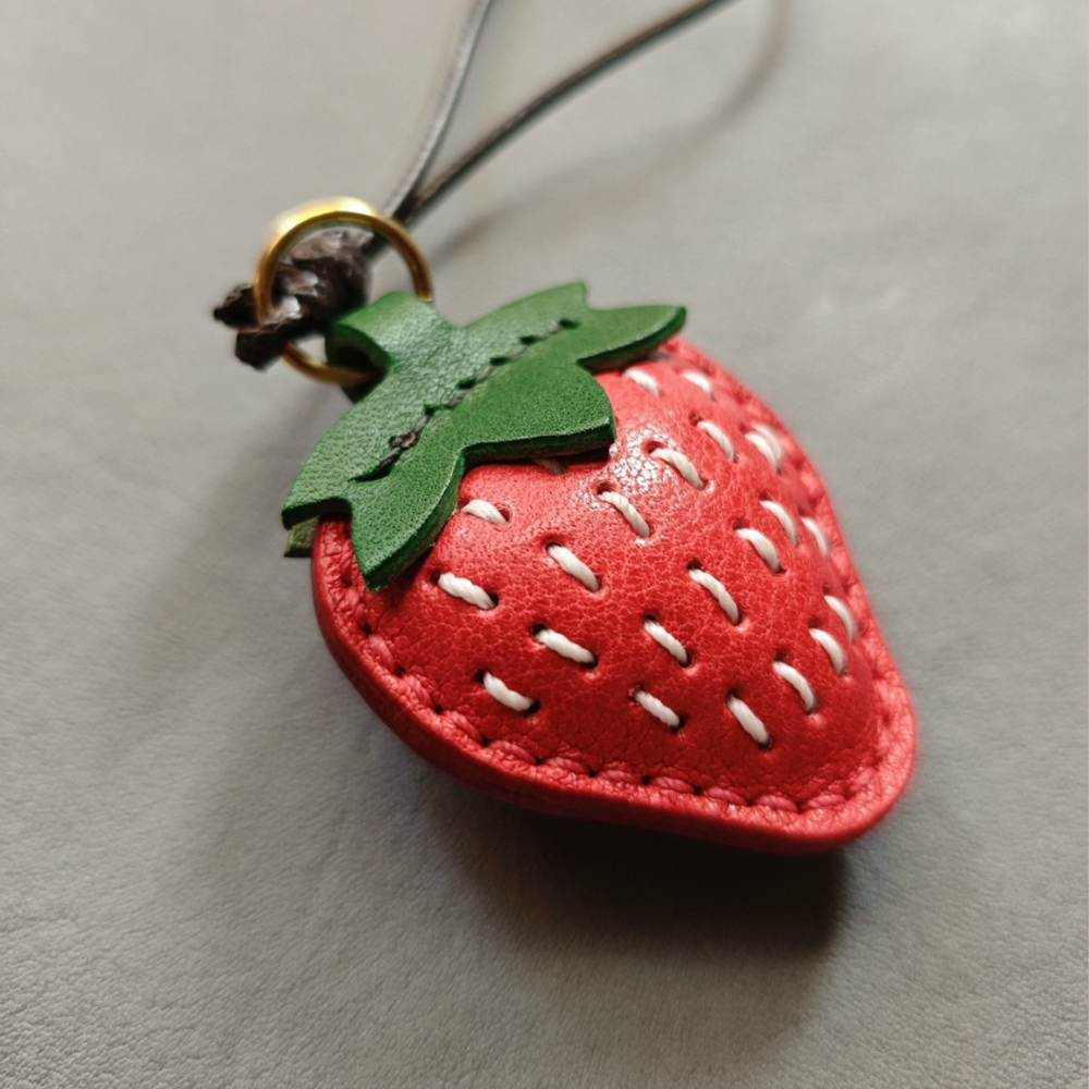 Fruit Leather Bag Charm - Strawberry with Daisy Flower Bookmark - Strawberry Keychain