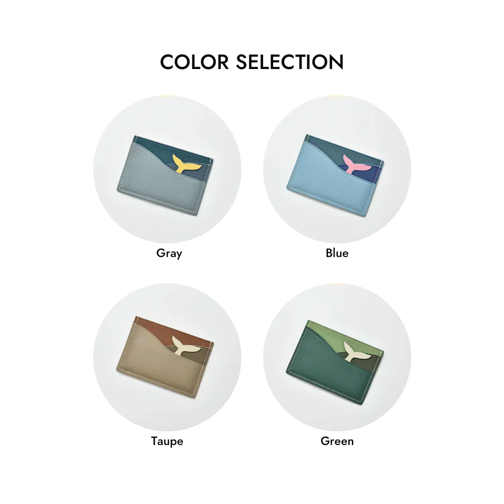 Whale-shaped leather cardholder wallet with wave texture – RFID Blocking Design