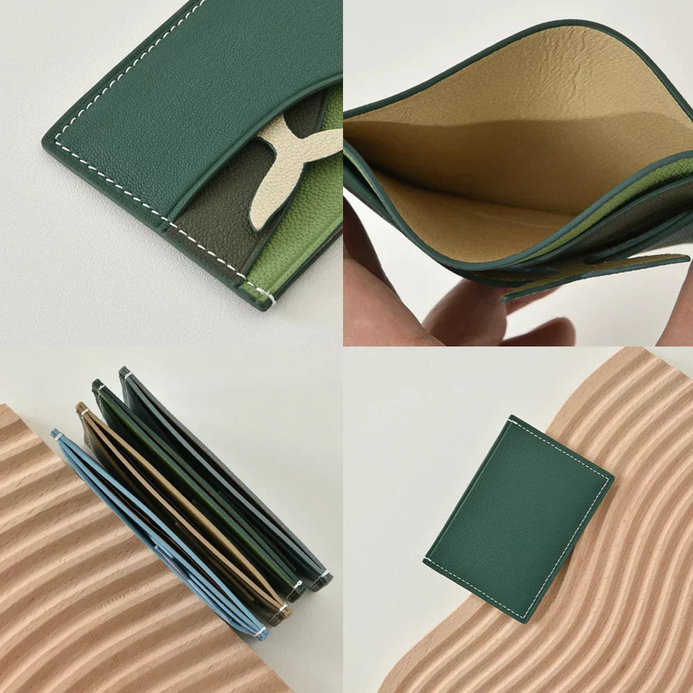 Whale-shaped green leather cardholder wallet with wave texture – RFID Blocking Design