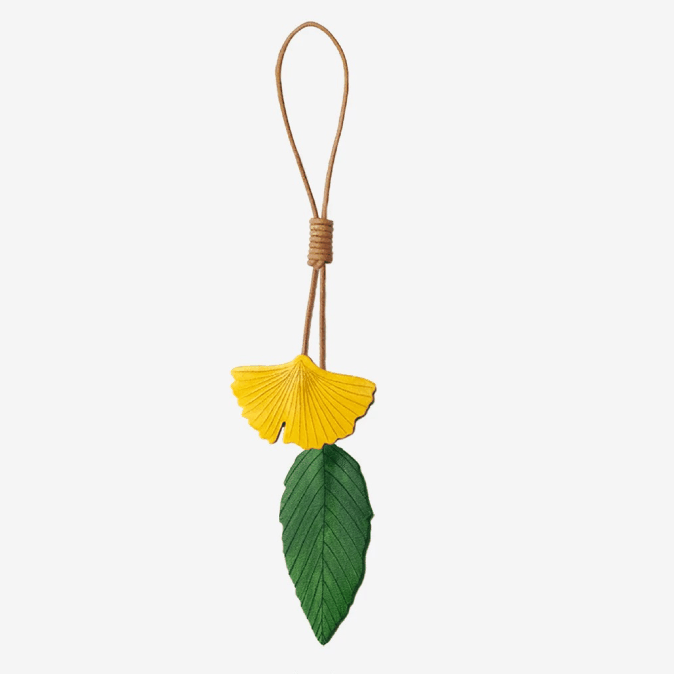 Leather Bag Charm - Handmade Green leaf, Ginkgo Leaf | WittyWilding