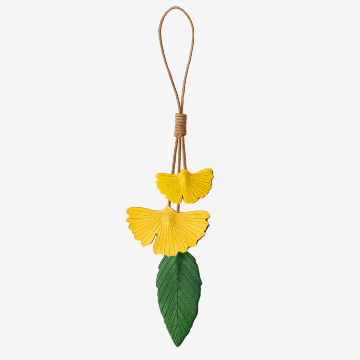 Leather Bag Charm - Handmade Green leaf, Ginkgo Leaf | WittyWilding