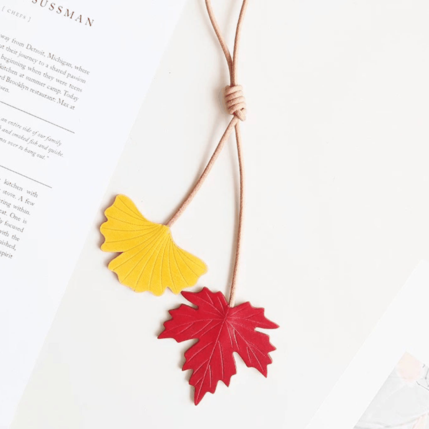 Leather Bag Charm - Handmade Ginkgo, Red Maple Leaf | WittyWilding