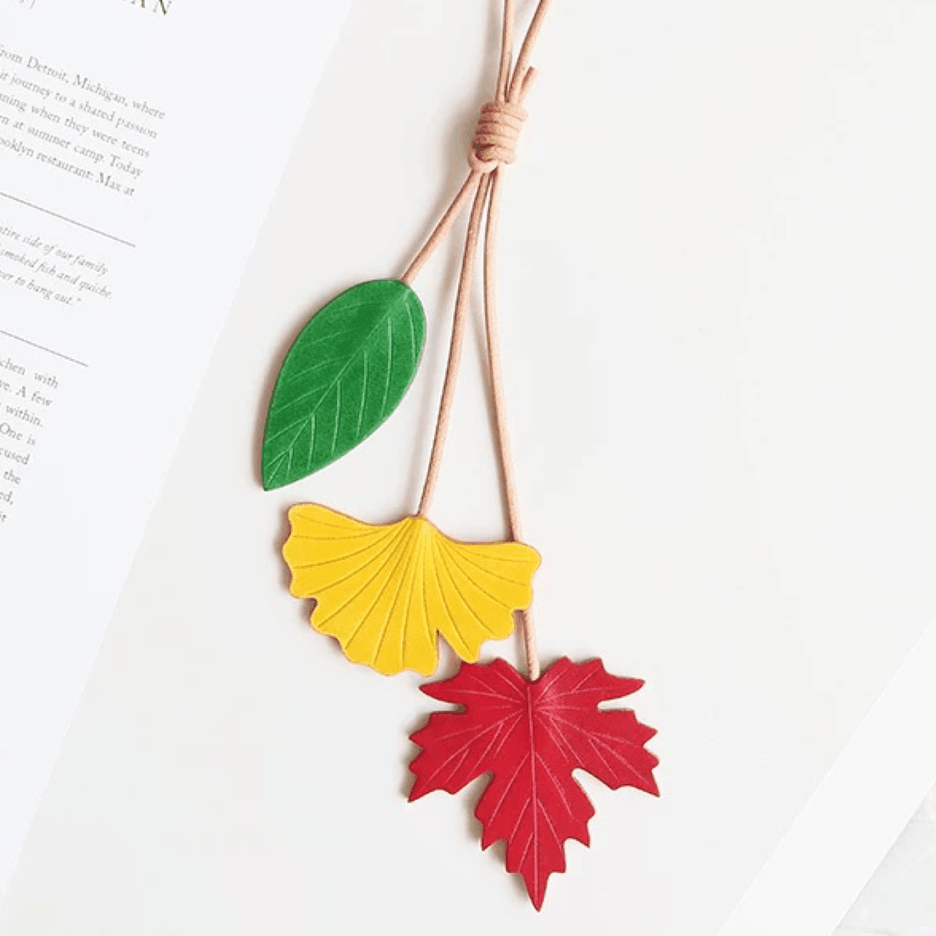 Leather Bag Charm - Handmade Green leaf, Ginkgo, Red Maple Leaf | WittyWilding