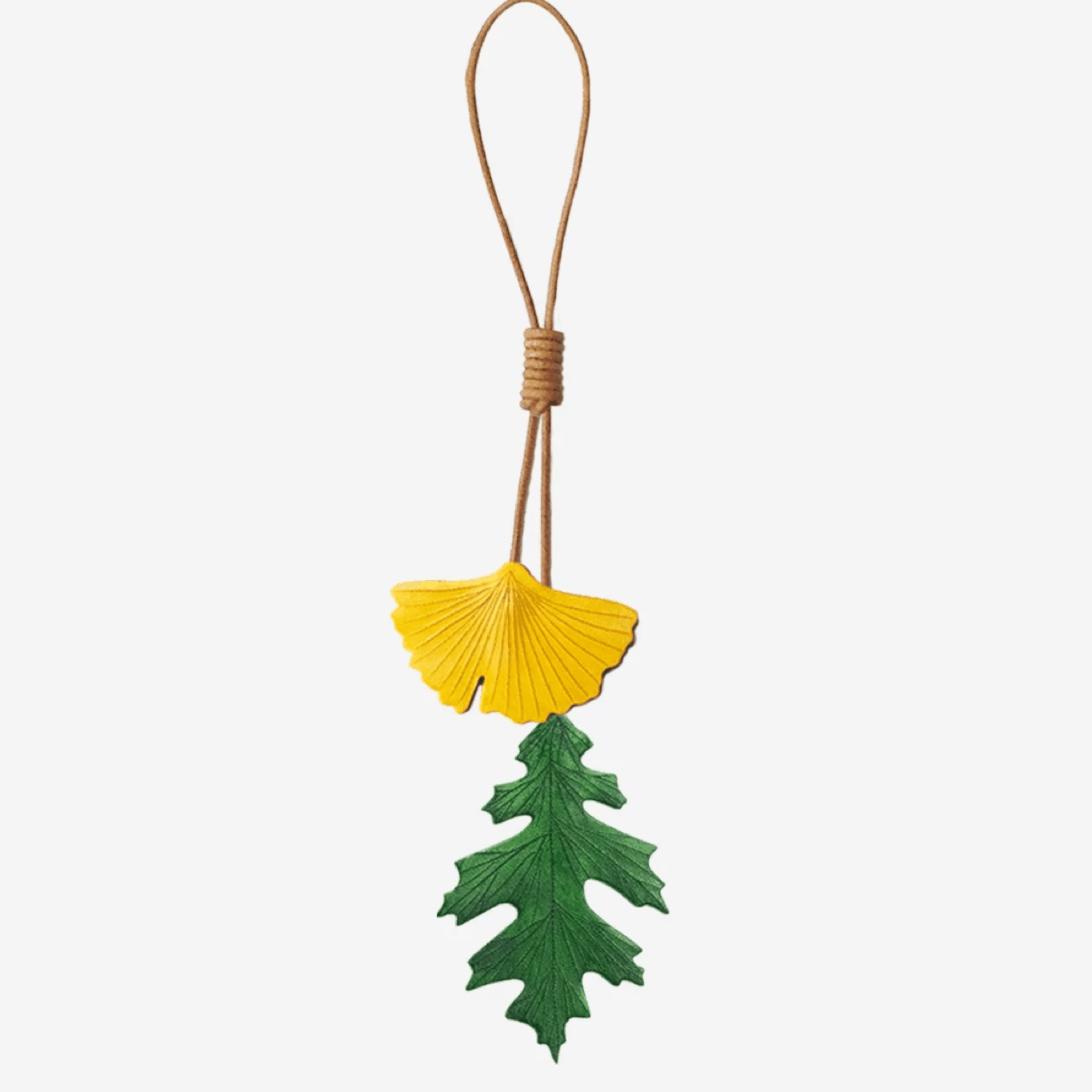 Leather Bag Charm - Handmade Ginkgo, Oak Leaf keychainļ½WittyWilding